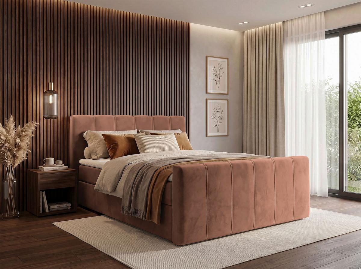 Boxbett Dana Plus Hellbraun ca. 140x200cm - Hellbraun/Schwarz, Kunststoff/Textil (140/200cm) - Based
