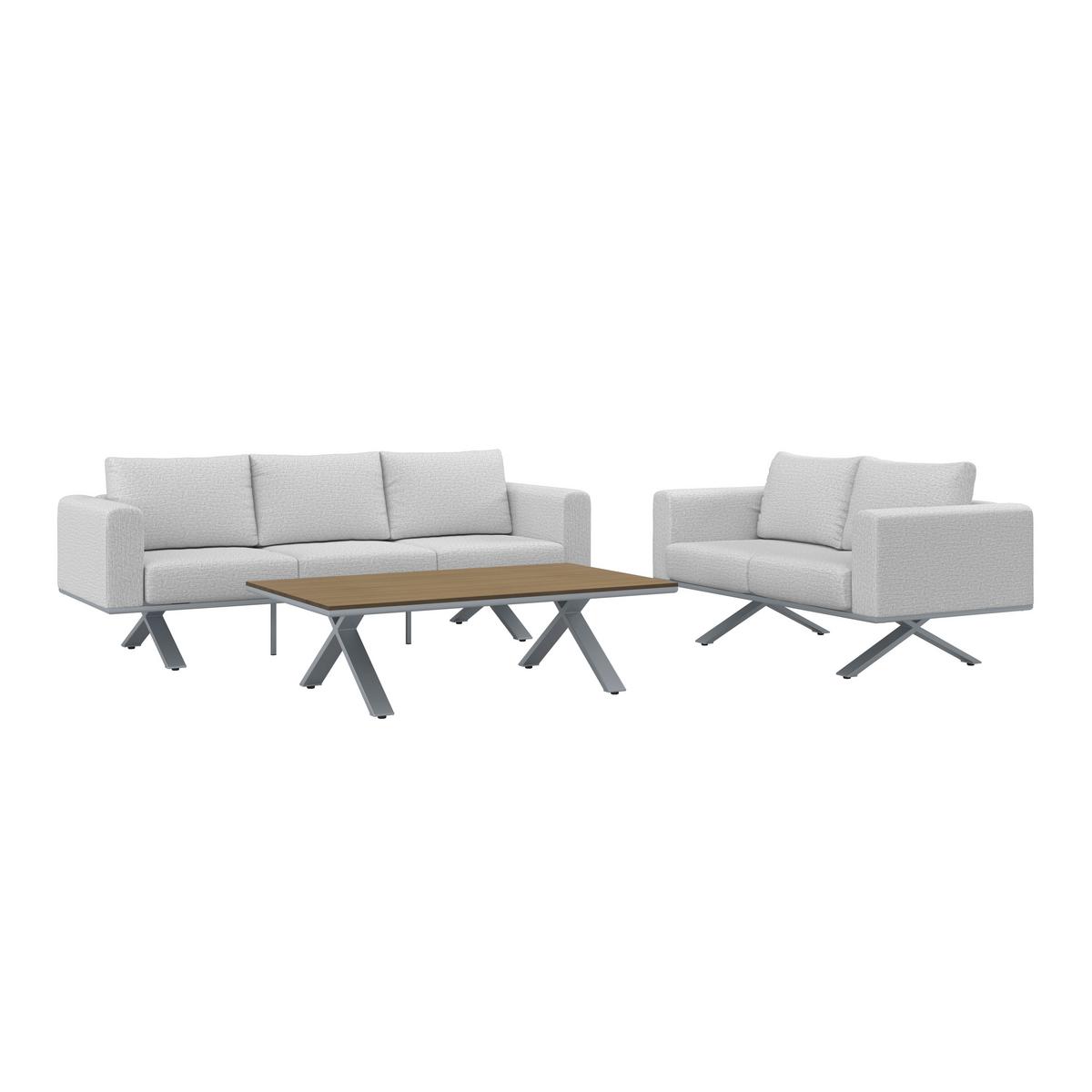 LOUNGEGARNITUR SOFIA - Hellgrau/Naturfarben, Modern, Kunststoff/Textil (221/67/80cm) - Bessagi Garden