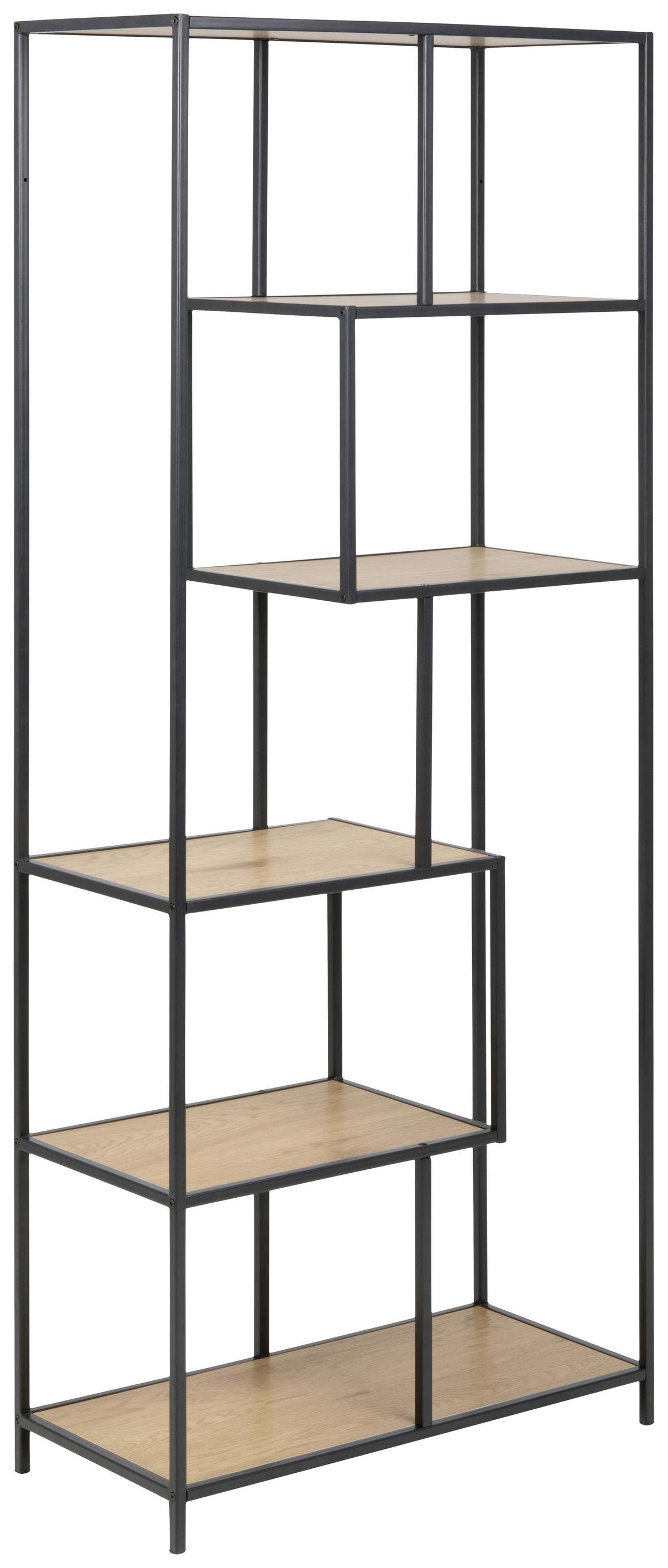 REGAŁ SEAFORD - kolor dębowy/czarny, Trend, materiał drewnopochodny/metal (77/185/35cm) - Xora