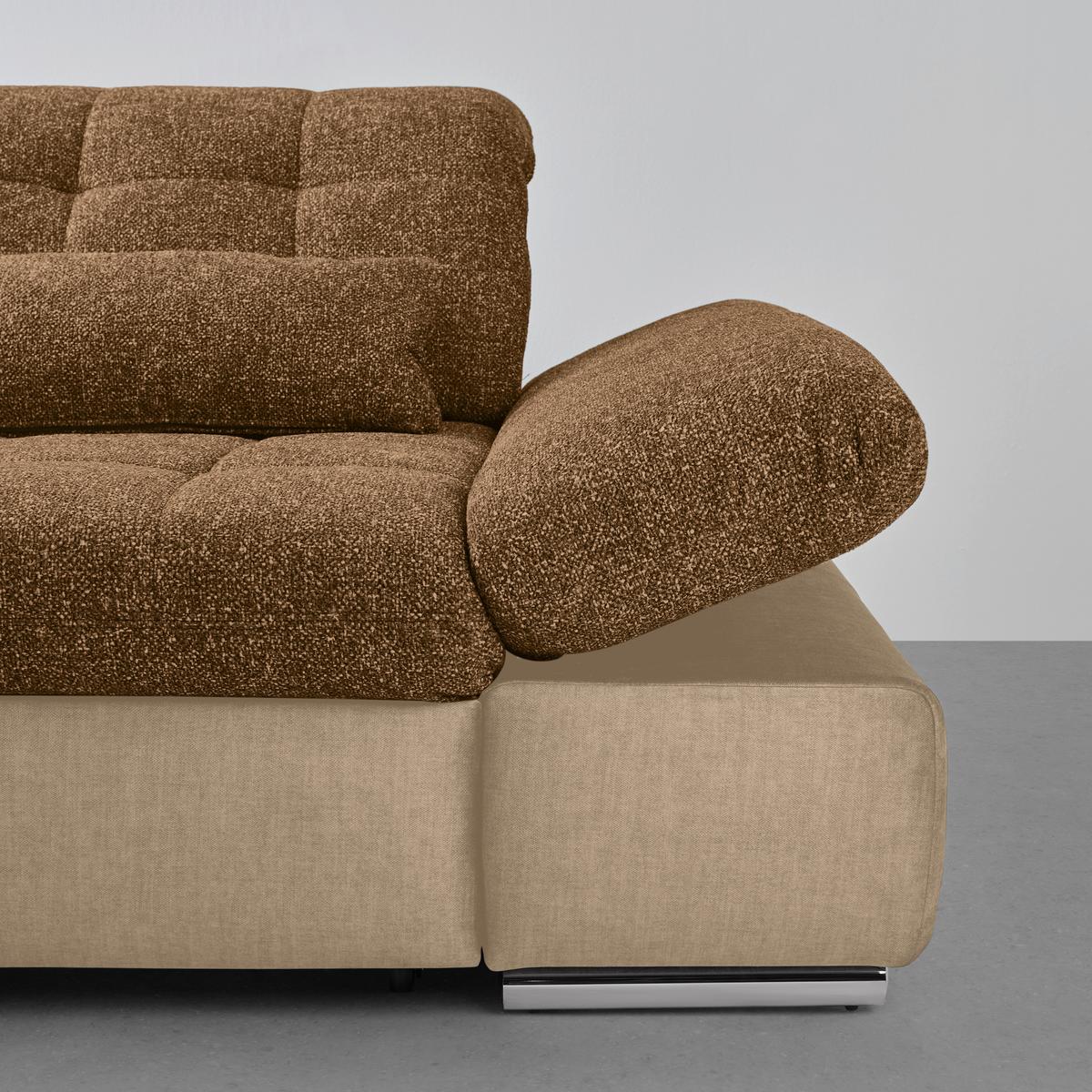 Wohnlandschaft Sanfino Taupe/Cognac - Taupe/Chromfarben, KONVENTIONELL, Holz/Textil (199/79-96/305cm) - Premium Living