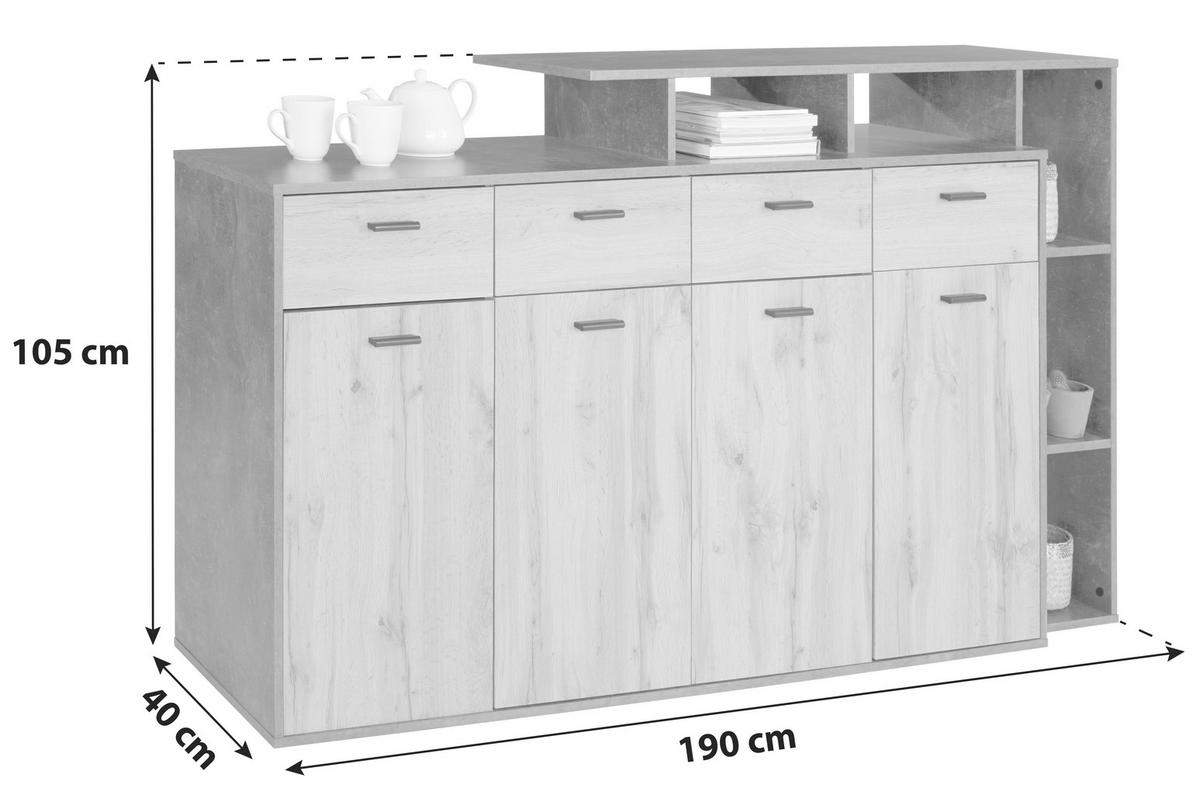 Komoda Tom 4 - črna/siva, Moderno, umetna masa/les (190/105/40cm) - Mömax