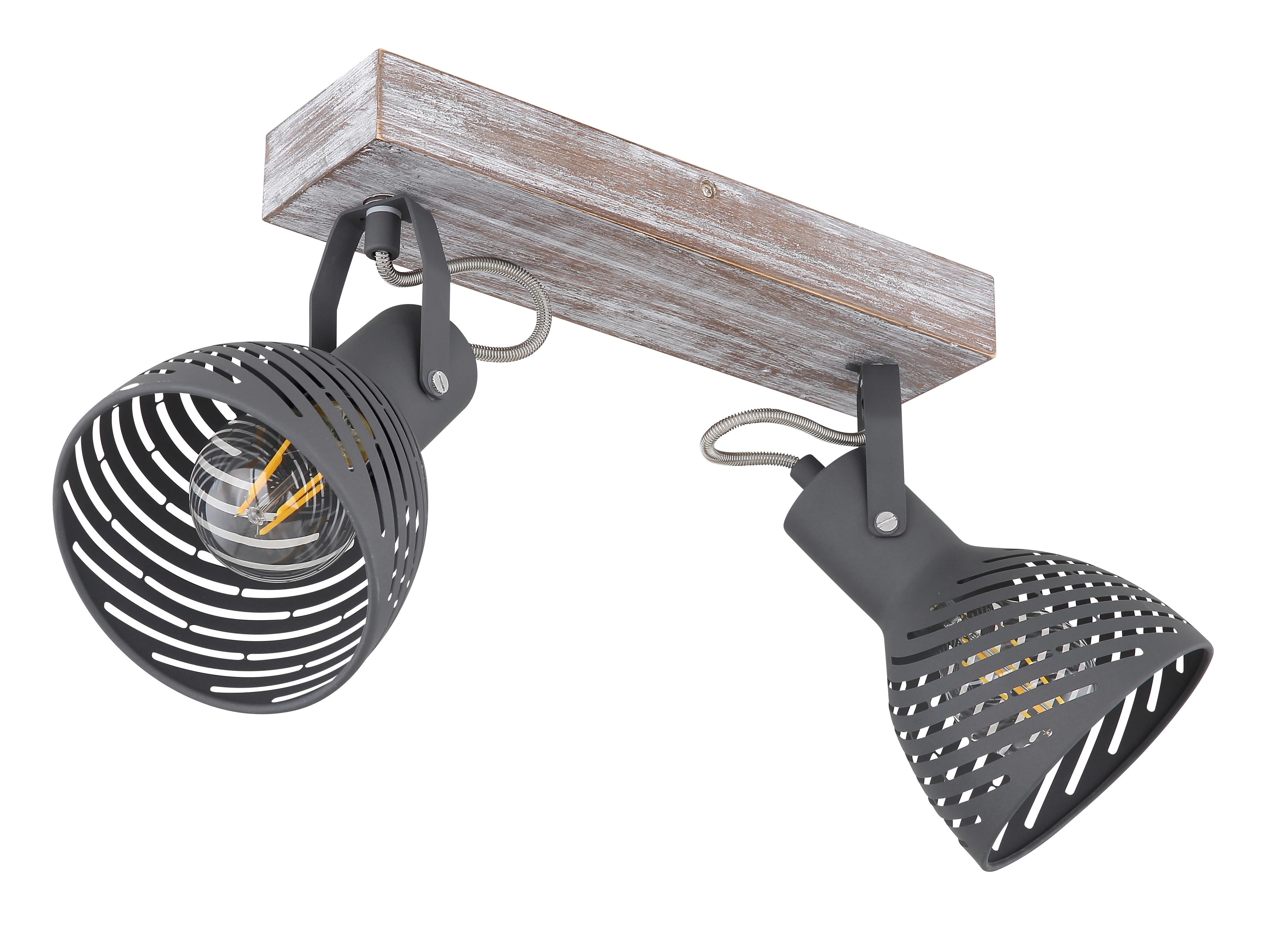 Strahler Mori in Grau max. 40 Watt - Blau/Naturfarben, Basics, Holz/Metall (30/12,5/25cm) - Globo