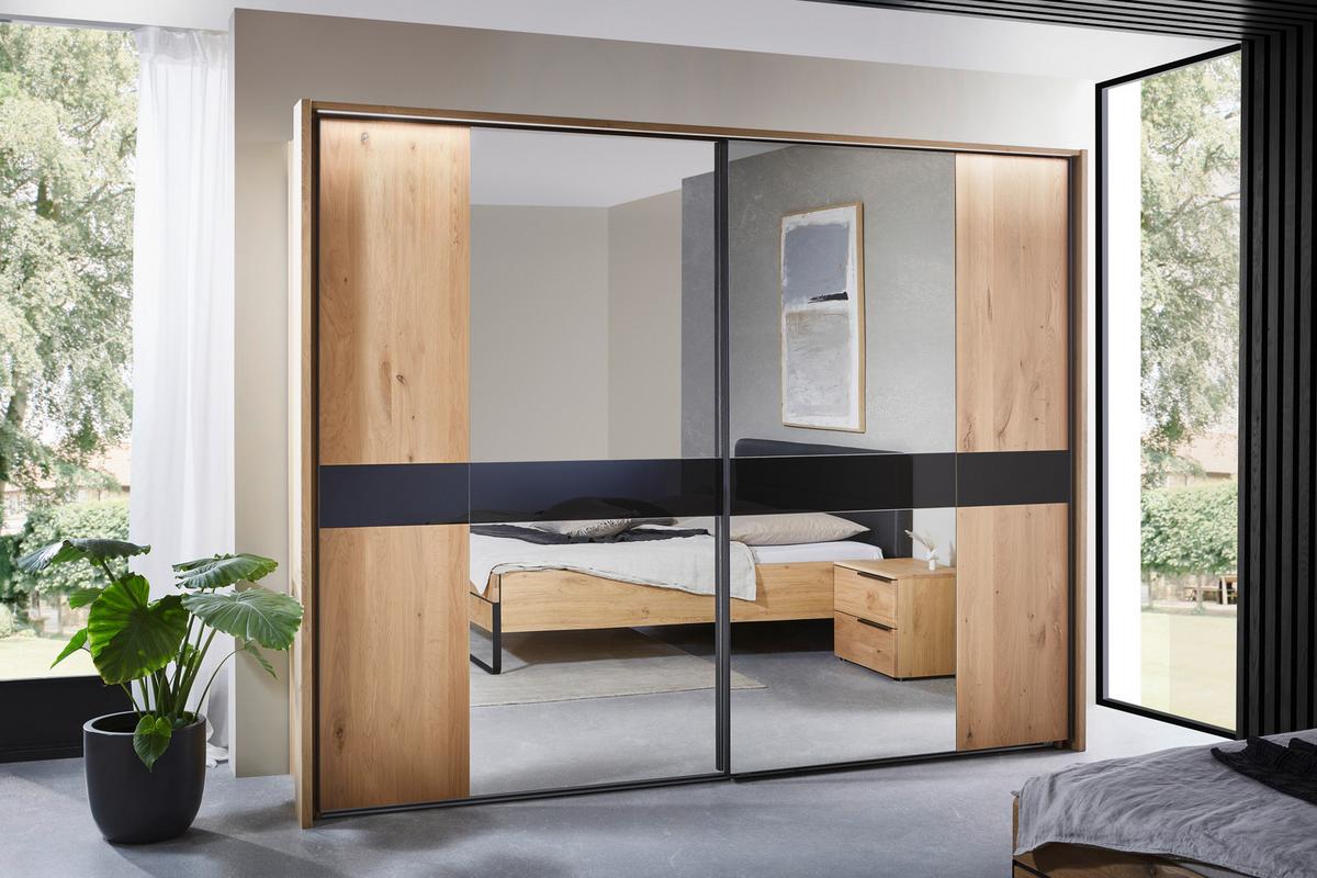 Omara Z Drsnimi Vrati Mera, Barva Hrasta, Črna - črna/barve hrasta, Design, kovina/steklo (281/223/68cm) - Dieter Knoll