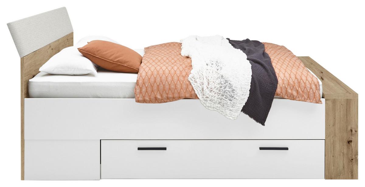Postelja Julia 3, Bela, Barva Hrasta, 180x200 - črna/bela, Konvencionalno, umetna masa/leseni material (180/200cm) - Mömax