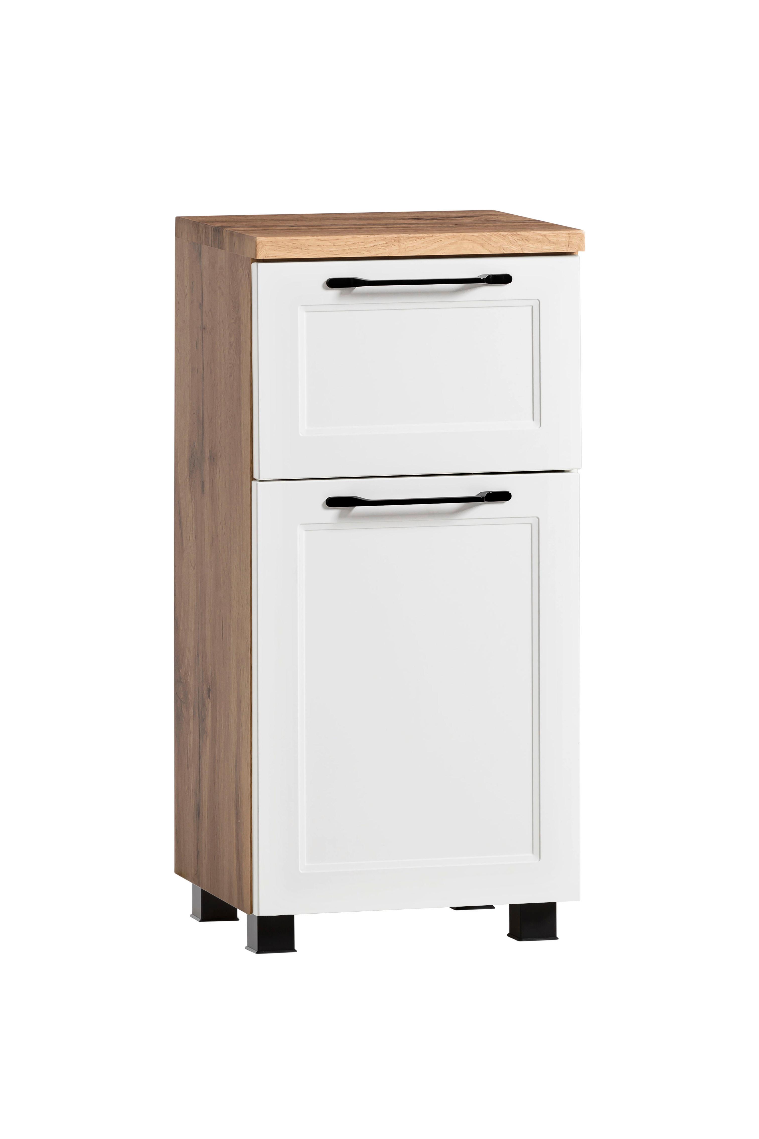 Unterschrank Elmau in Weiß/Eiche - Eiche Wotan/Schwarz, ROMANTIK / LANDHAUS, Holzwerkstoff/Kunststoff (40/79cm)