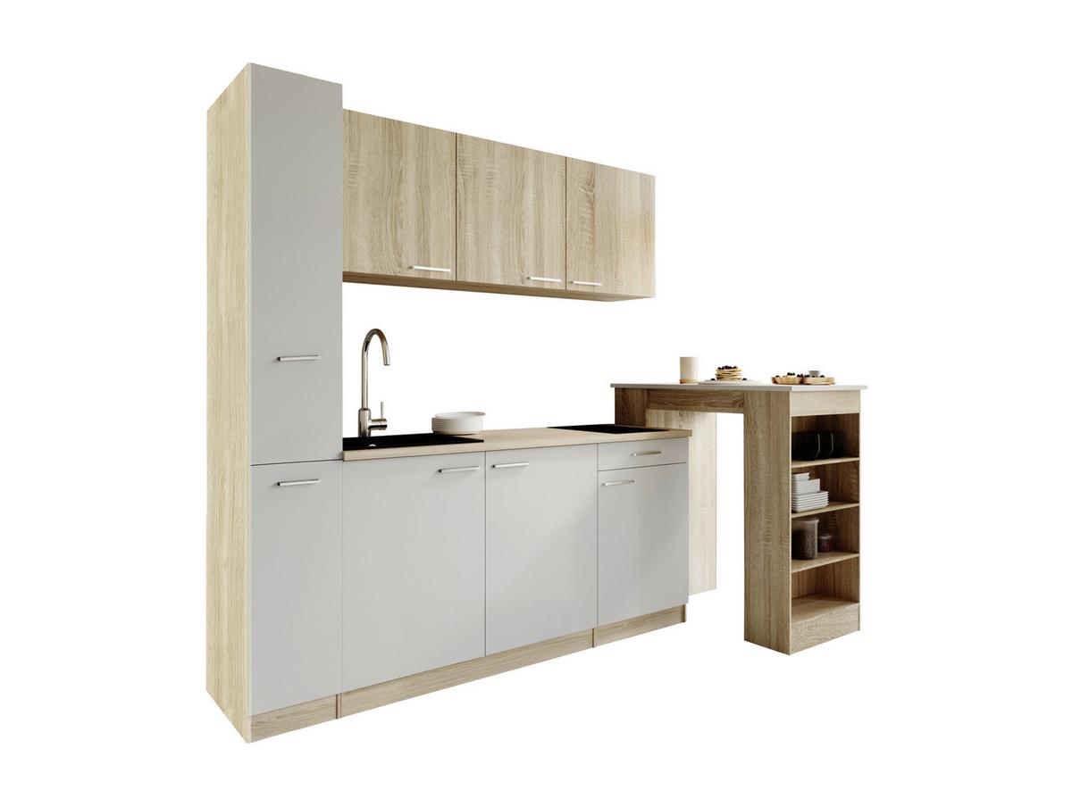Küchenblock Ingrid m. Gerät Weiß - Eichefarben/Alufarben, Design, Holzwerkstoff/Kunststoff (180cm) - Respekta