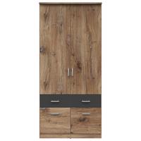 Omara Za Oblačila Brando 2, Hrast, Temno Siva, Š. 91 Cm - srebrne barve/barve hrasta, Konvencionalno, umetna masa/leseni material (91/199/58cm)