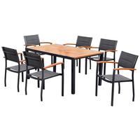 Gartenset Paxos 7-tlg. Alu/Akazie massiv - Graphitfarben/Naturfarben, MODERN, Holz/Textil - Gardenson