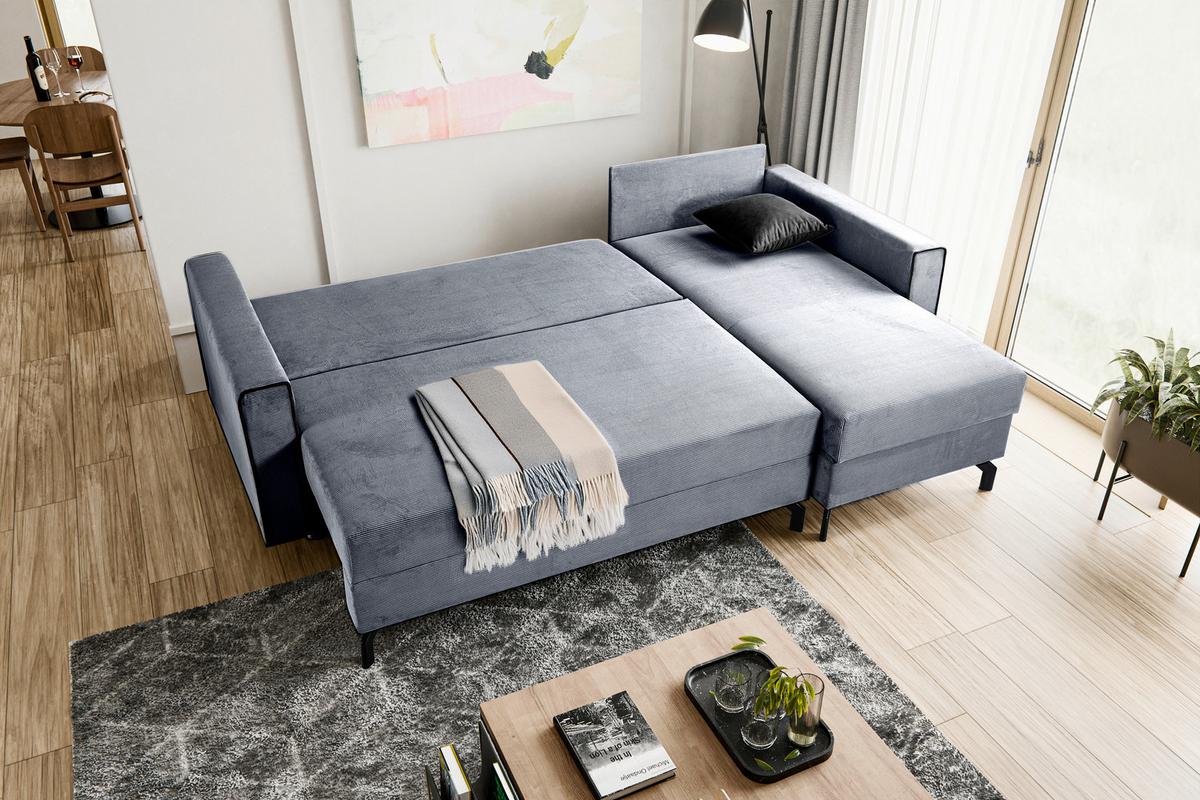 Ecksofa Marti Blaugrau mit Schlaffunktion - Blaugrau/Schwarz, Basics, Holz/Textil (230/148cm) - MID.YOU