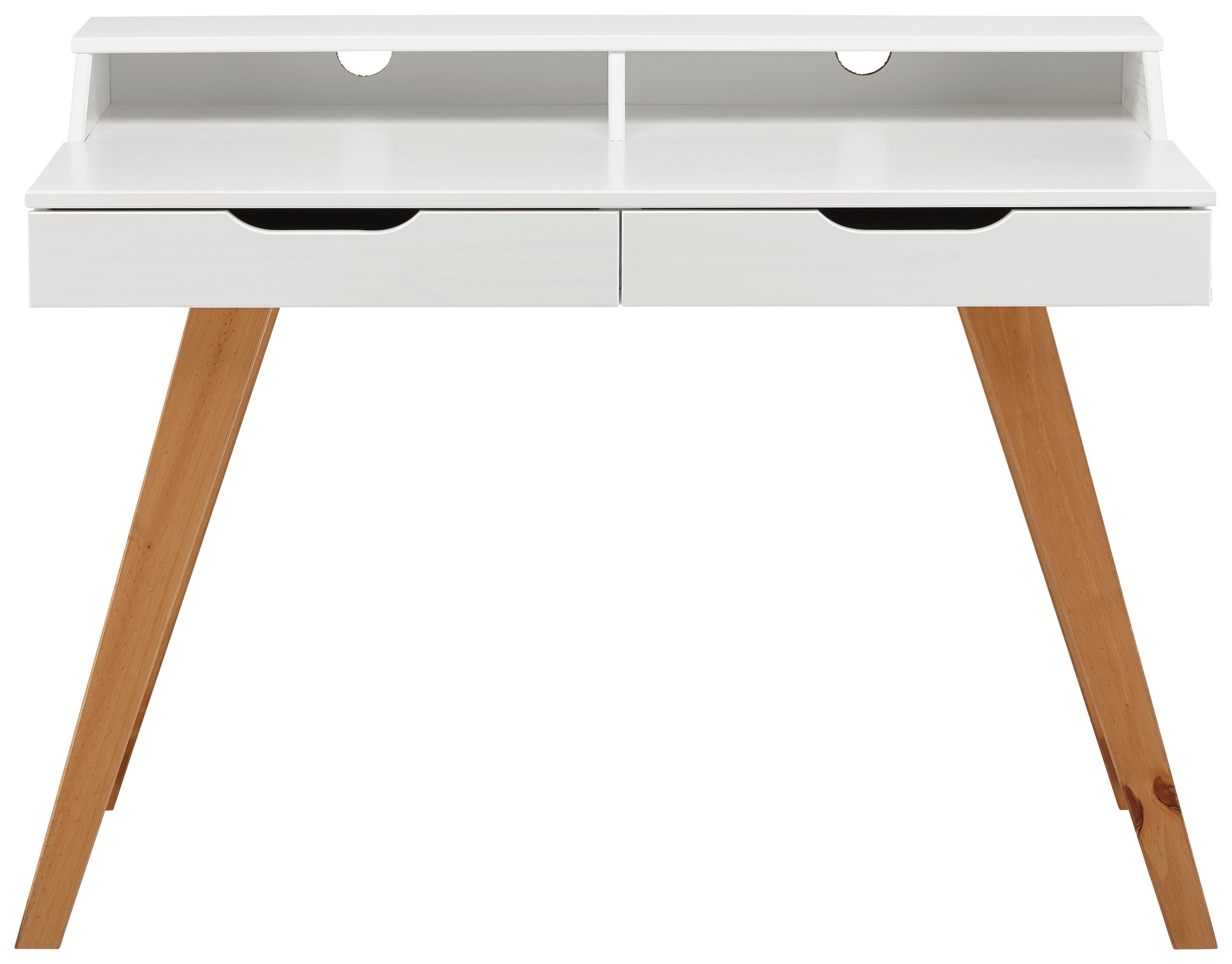 Schreibtisch in Weiß/Walnuss - Walnussfarben/Weiß, Design, Holz/Holzwerkstoff (110/85/58cm) - Based