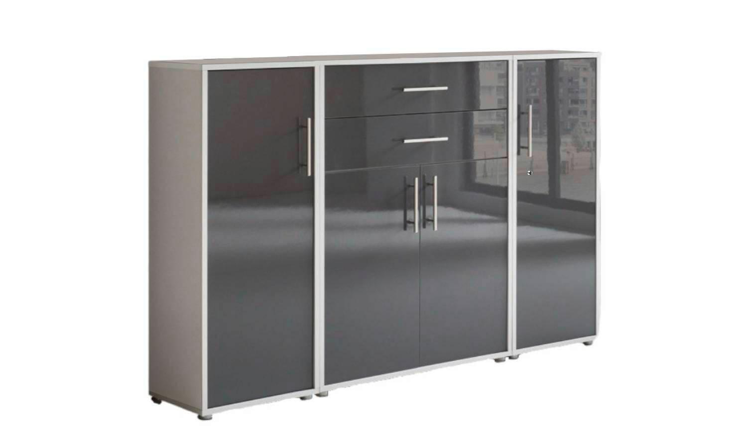 Aktenschrank Office Edition Sw Set 16 Grau - Anthrazit Hochglanz/Grau, MODERN, Holzwerkstoff (172,6/113,6/33cm) - MID.YOU