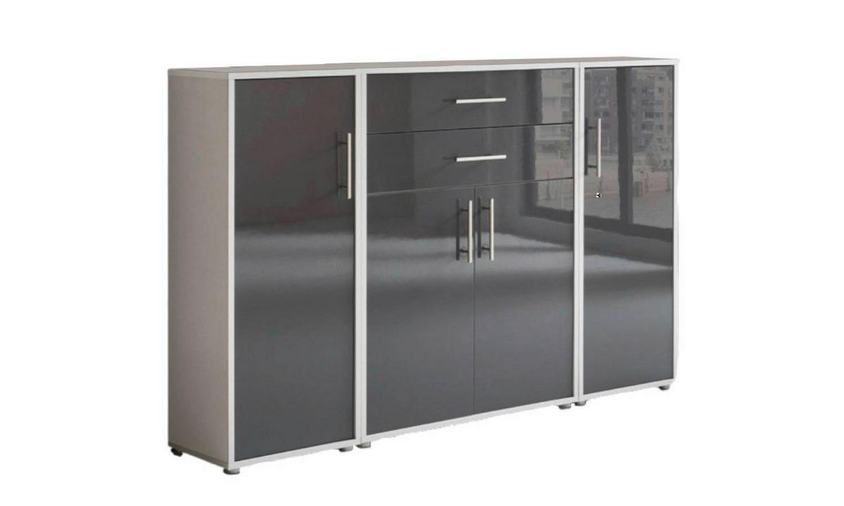 Aktenschrank Office Edition Sw Set 16 Grau - Anthrazit Hochglanz/Grau, MODERN, Holzwerkstoff (172,6/113,6/33cm) - MID.YOU