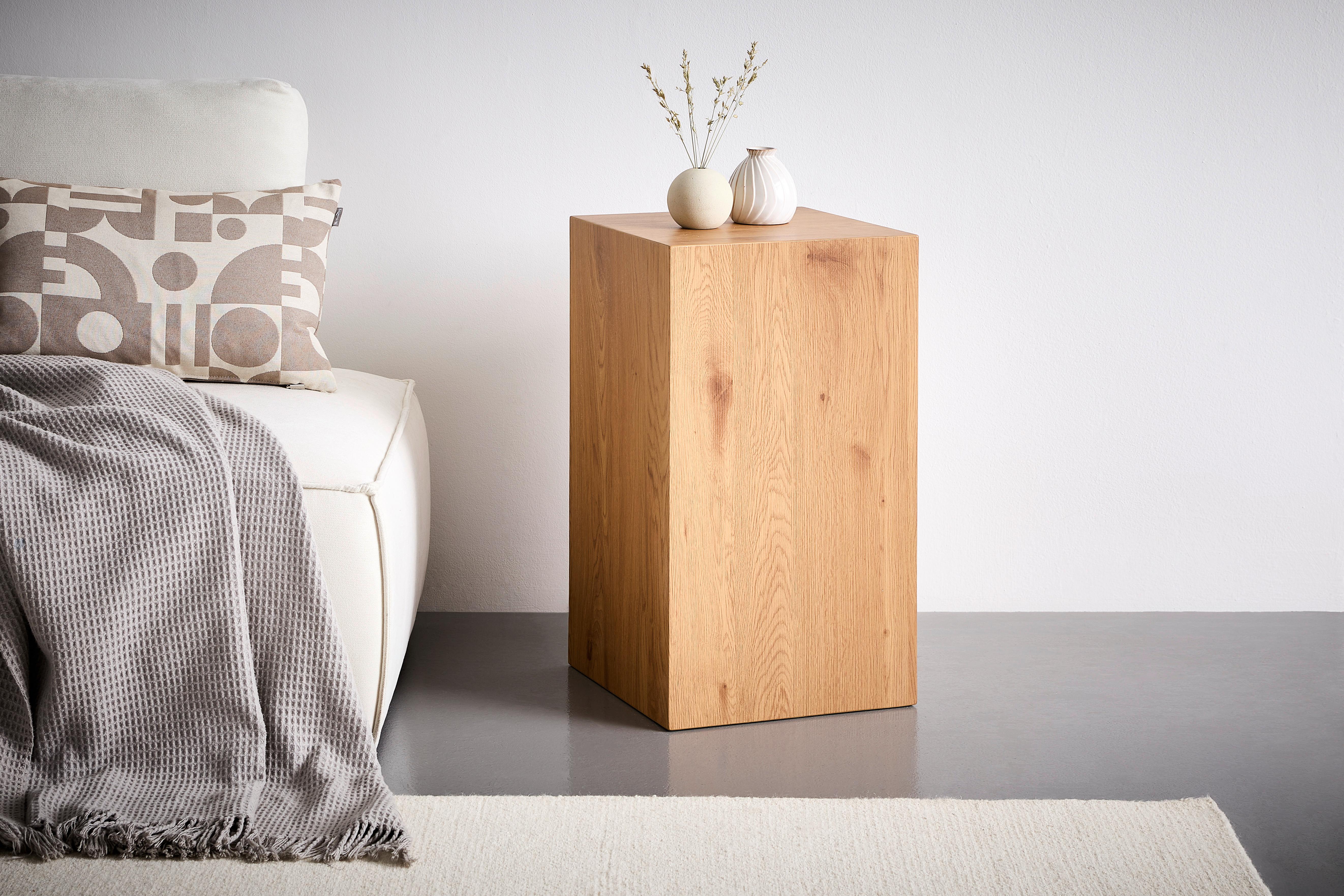 STOLIK BOCZNY MIGUEL - kolor dębowy, Design, materiał drewnopochodny (40/40/70cm) - Xora