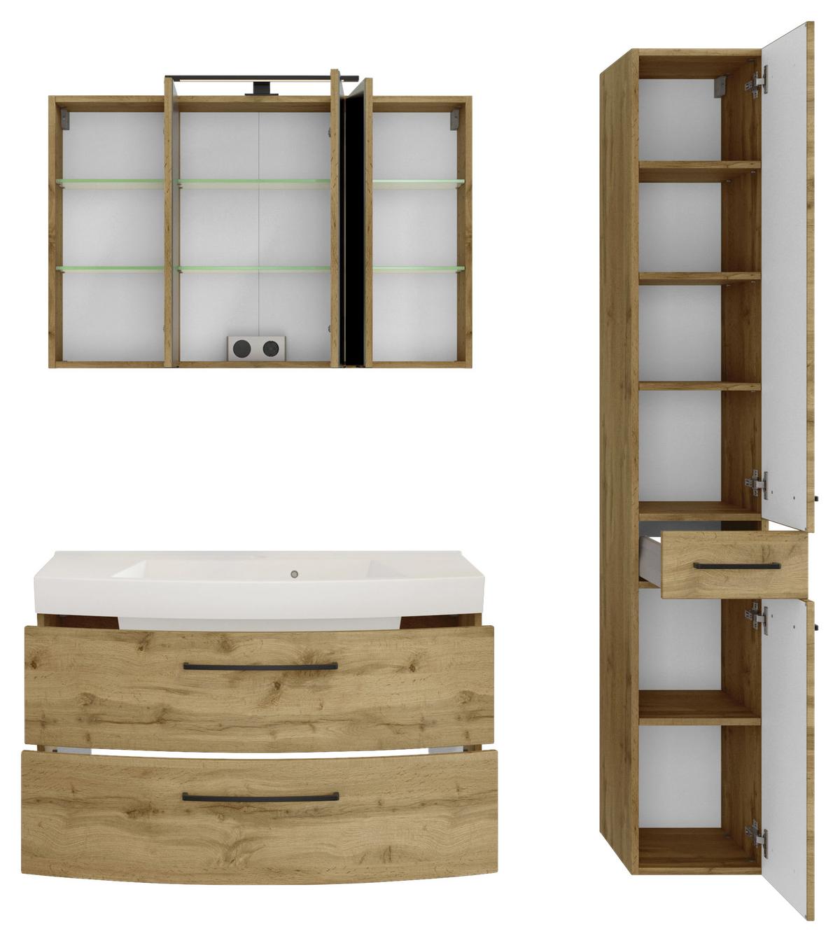 Badezimmer Manchester ca. 130 cm Eiche Wotan - Eichefarben/Weiß, MODERN, Holzwerkstoff/Stein (130cm) - Held