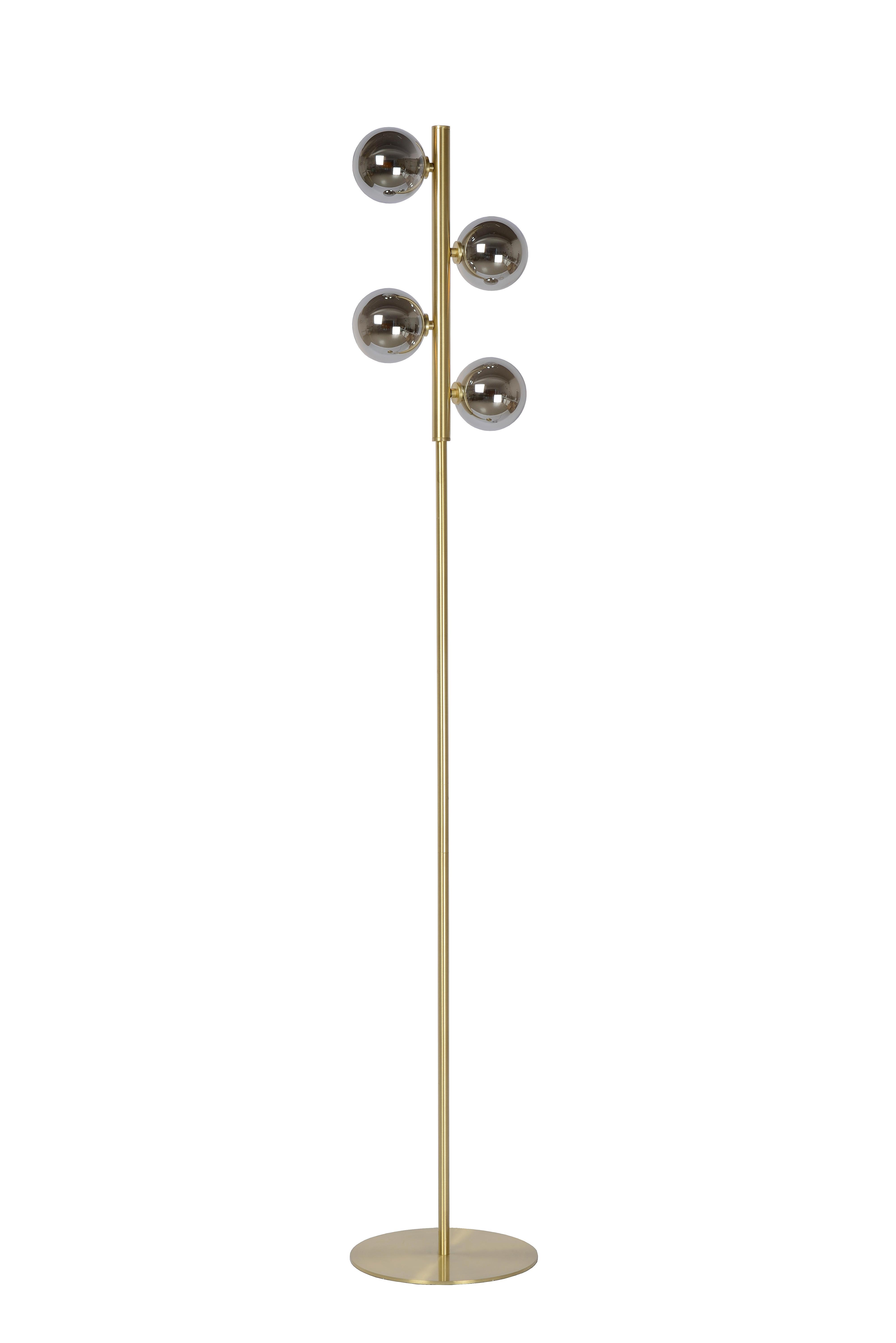 LAMPA STOJĄCA 45774/04/02 TYCHO - kolor mosiężny/jasnoszary, Design, metal/szkło (26/25/154cm) - Lucide