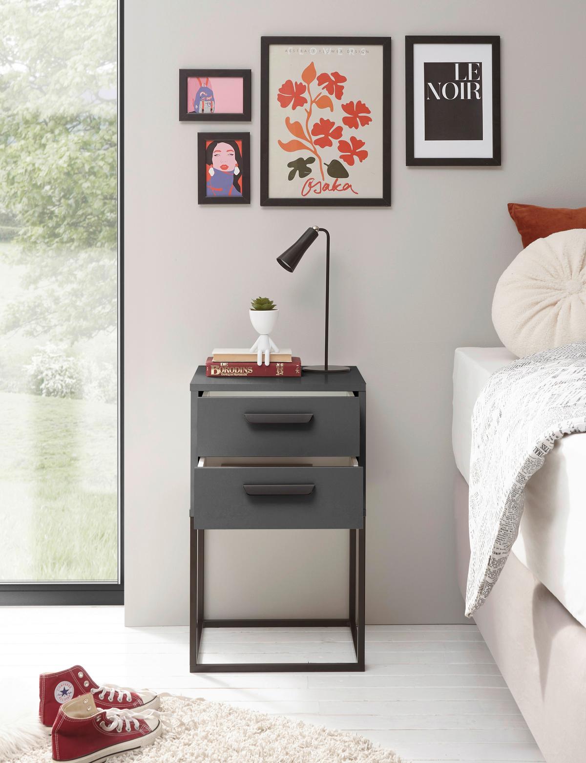 SZAFKA NOCNA SUNA - czarny/kolor grafitowy, Modern, materiał drewnopochodny/tworzywo sztuczne (40/65/38,5cm) - Livetastic