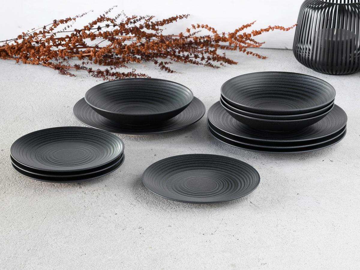 Jedilni Servis Lava Stone Black, 12-Delni - črna, Trend, keramika - Creatable