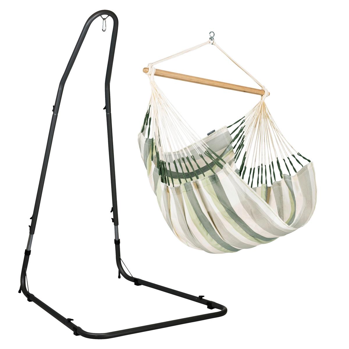 Hängesessel Comfort Hammock Chair Outdoor Weiß/Grün/Grau - Hellgrau/Weiß, KONVENTIONELL, Holz/Textil (110/160/180cm) - La Siesta