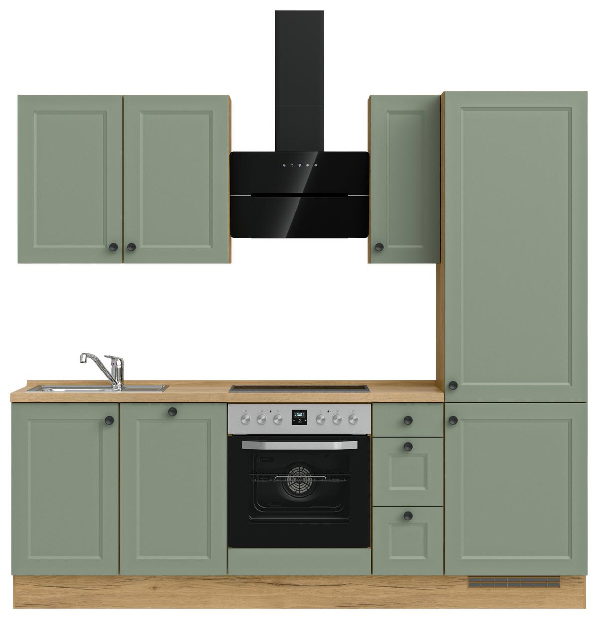 Küchenblock Cascada High m. Geräten Schilfgrün - Schilfgrün/Eichefarben, MODERN, Holzwerkstoff/Metall (240cm) - Nobilia