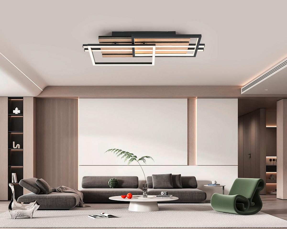 LAMPA SUFITOWA LED LONG BEACH *SBN* - kolor dębowy/czarny, Natur, materiał drewnopochodny/tworzywo sztuczne (65/26,5/9cm) - Novel