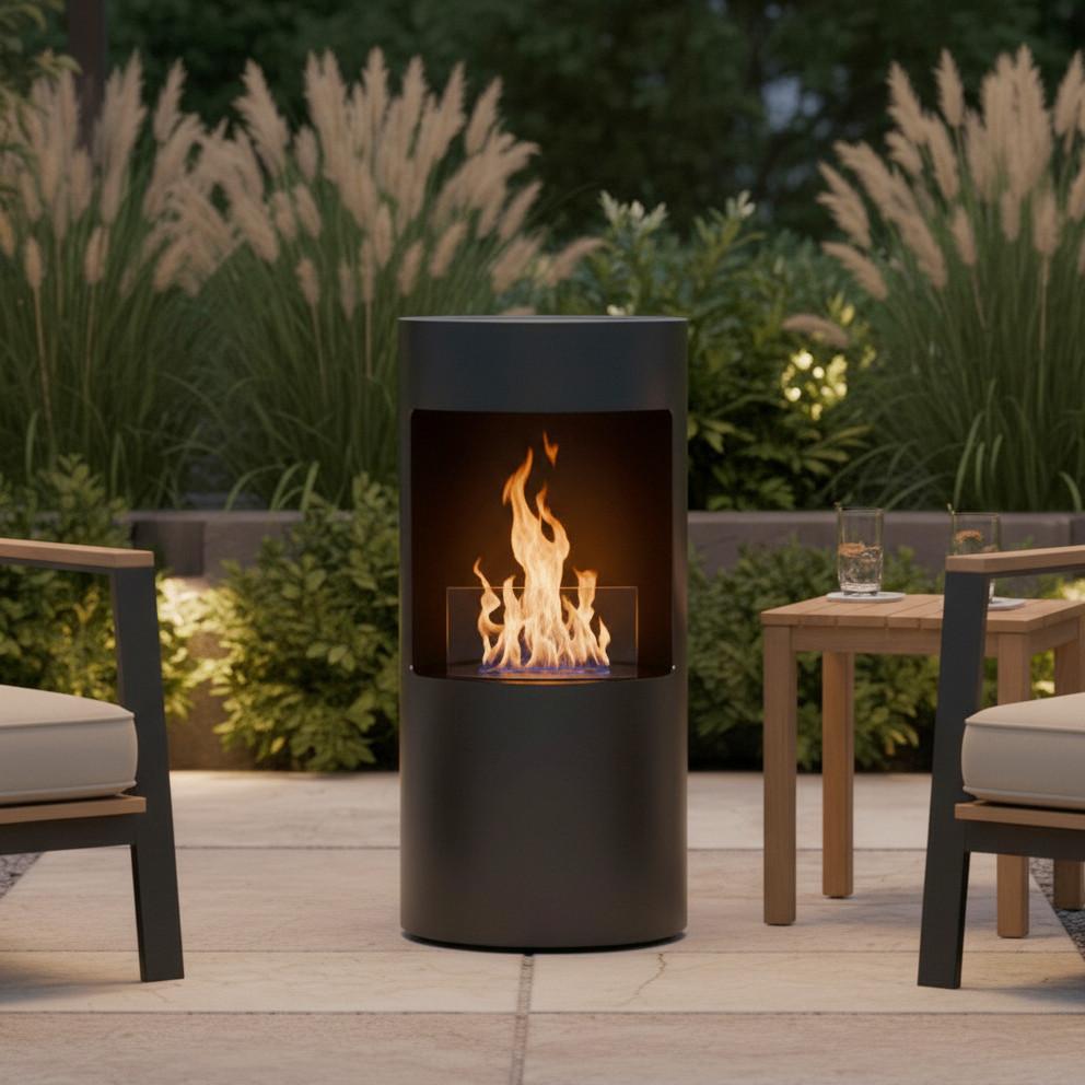 Ethanolkamin Jonas Schwarz Metall/Glas Freistehend - Schwarz, MODERN, Glas/Metall (40/82/40cm) - Bessagi Home
