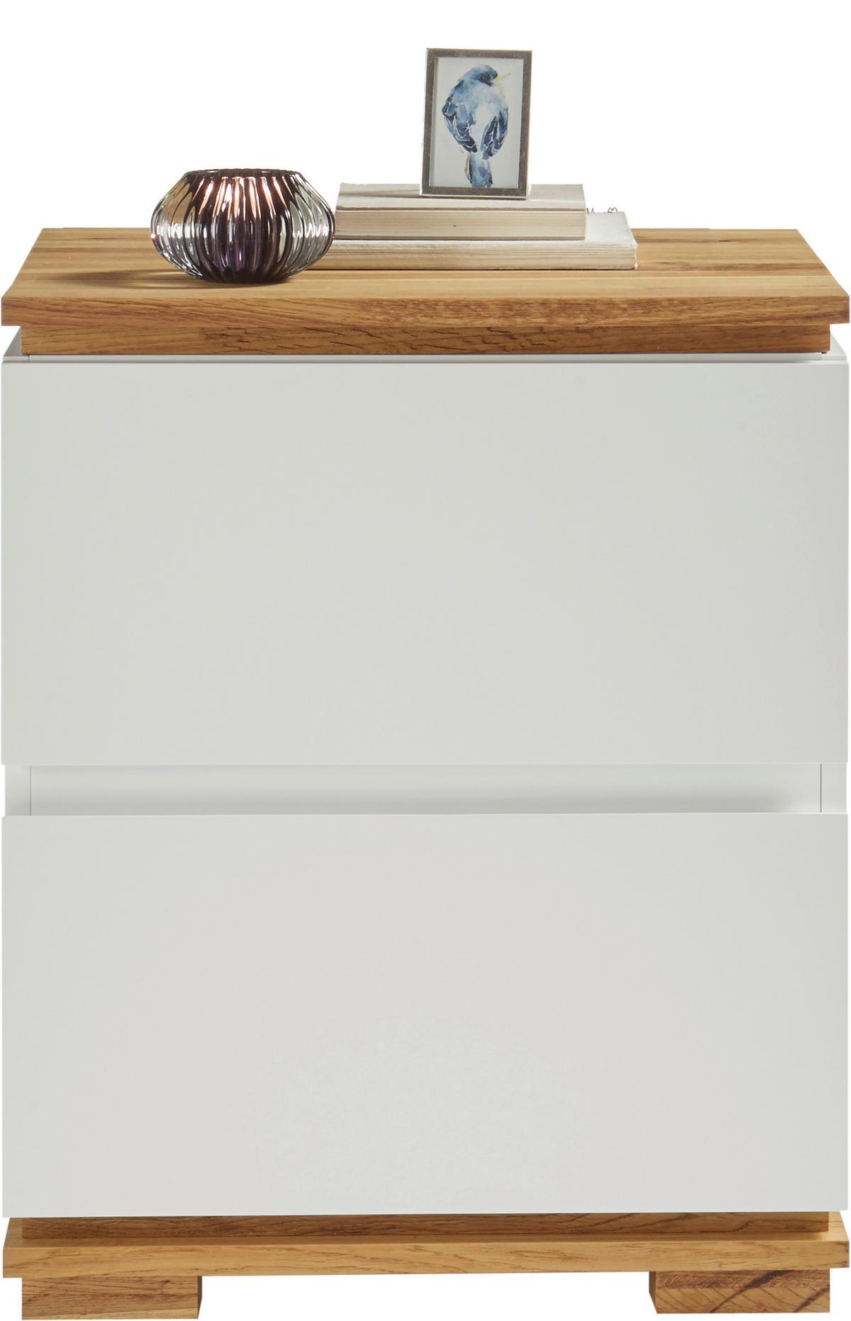 SZAFKA NOCNA TUNIS - kolor dębowy/biały, Basics, materiał drewnopochodny/drewno (48/59/40cm)