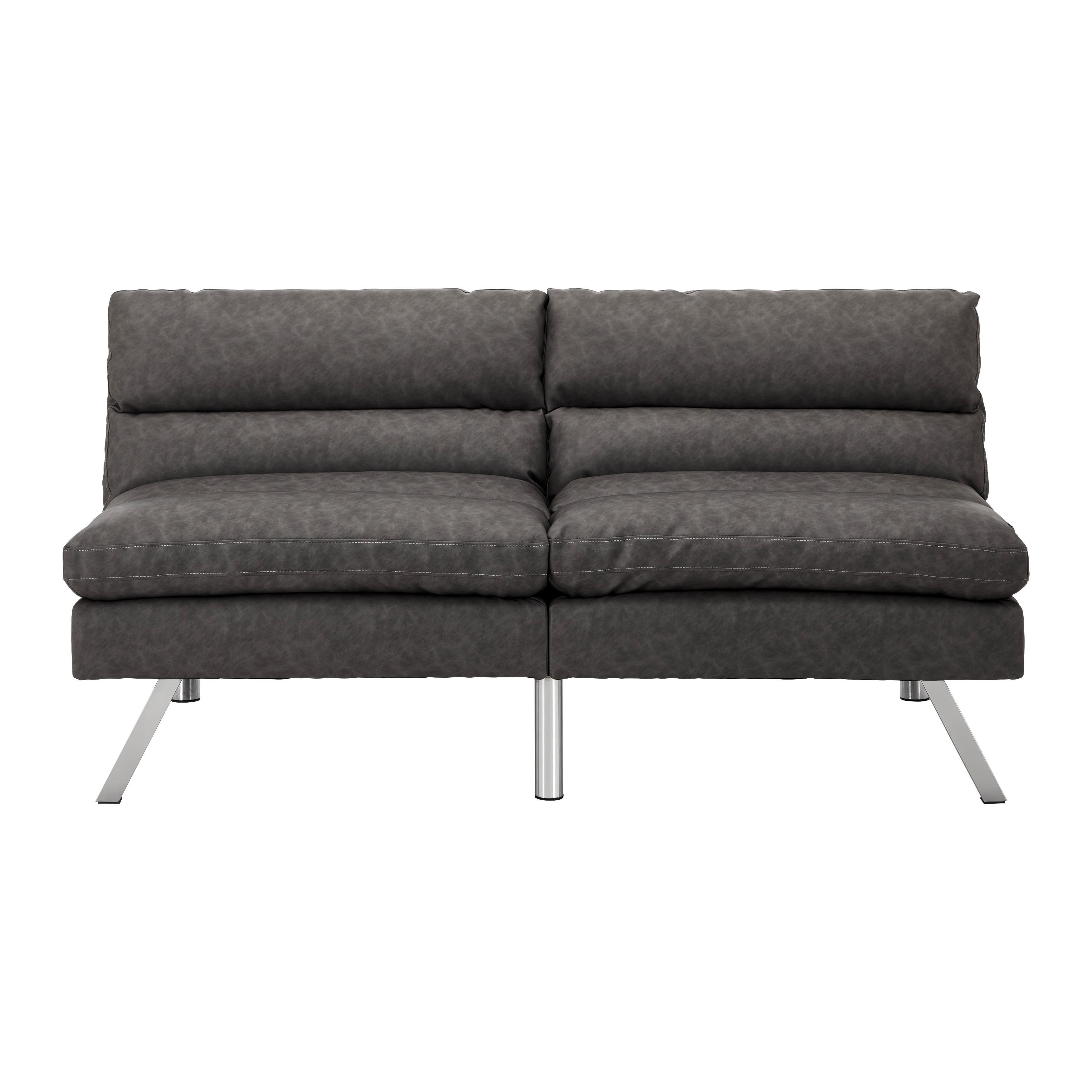 Schlafsofa Lia Dunkelgrau Lederlook - Chromfarben/Dunkelgrau, MODERN, Holz/Textil (171/112/53cm) - Bessagi Home