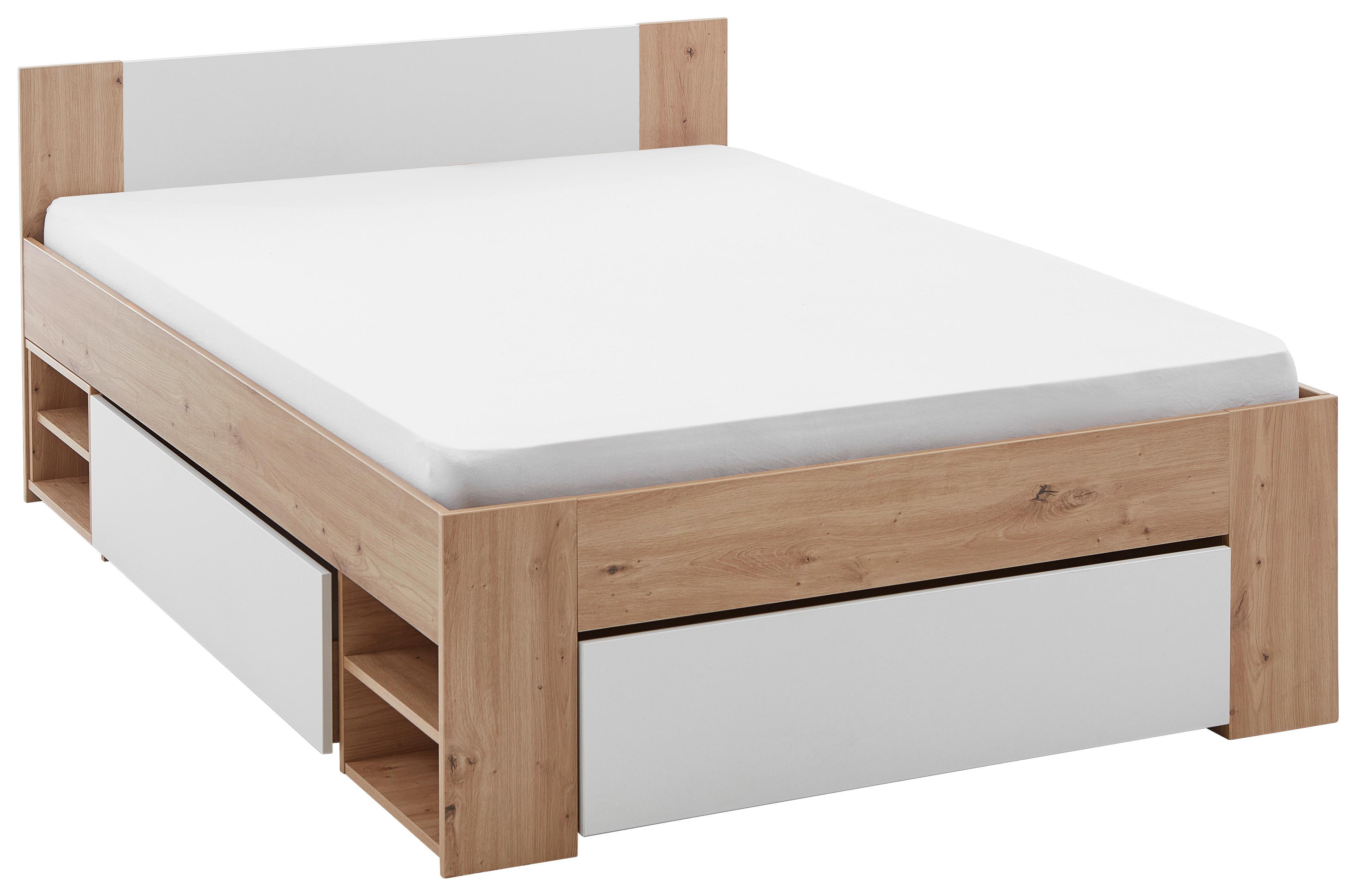 Bett Azurro 2-140 Weiß/Eiche Artisan - Weiß/Eiche Artisan, MODERN, Holzwerkstoff (140/200cm) - Mömax