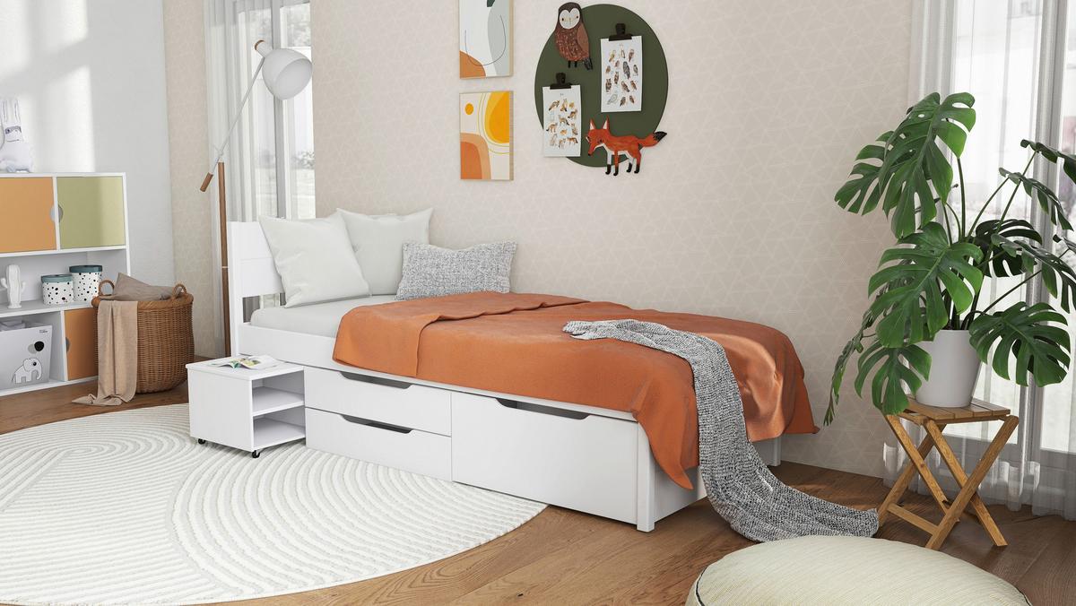 Stauraumbett Efektivo in Weiß ca. 140x200cm - Weiss/Naturfarben, Konventionell, Holz (140/200cm) - Zandiara