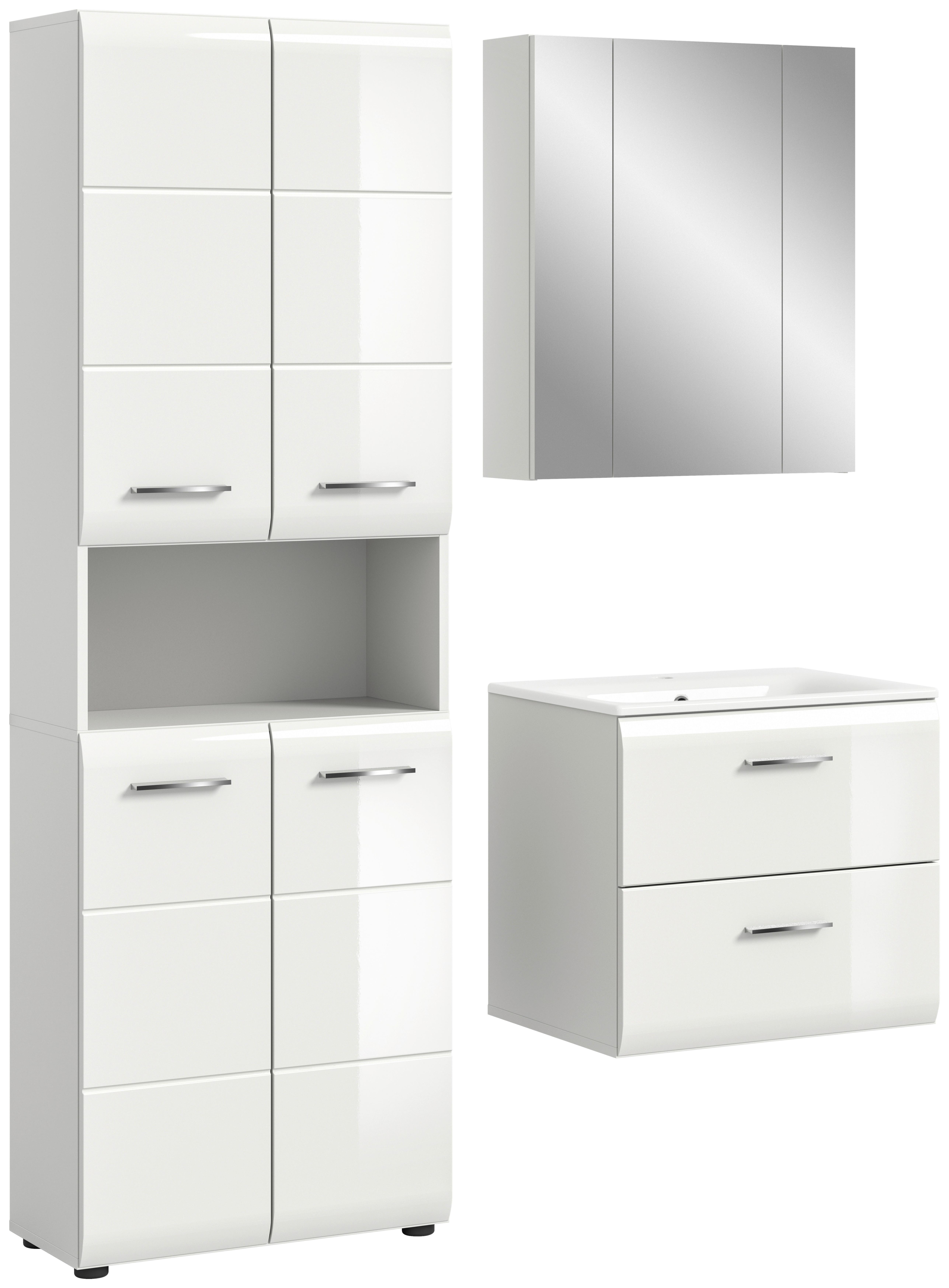 Badezimmer Ice 4-tlg. ca. 120 cm Weiß - Weiß Hochglanz/Silberfarben, MODERN, Keramik/Holzwerkstoff (120cm) - MID.YOU