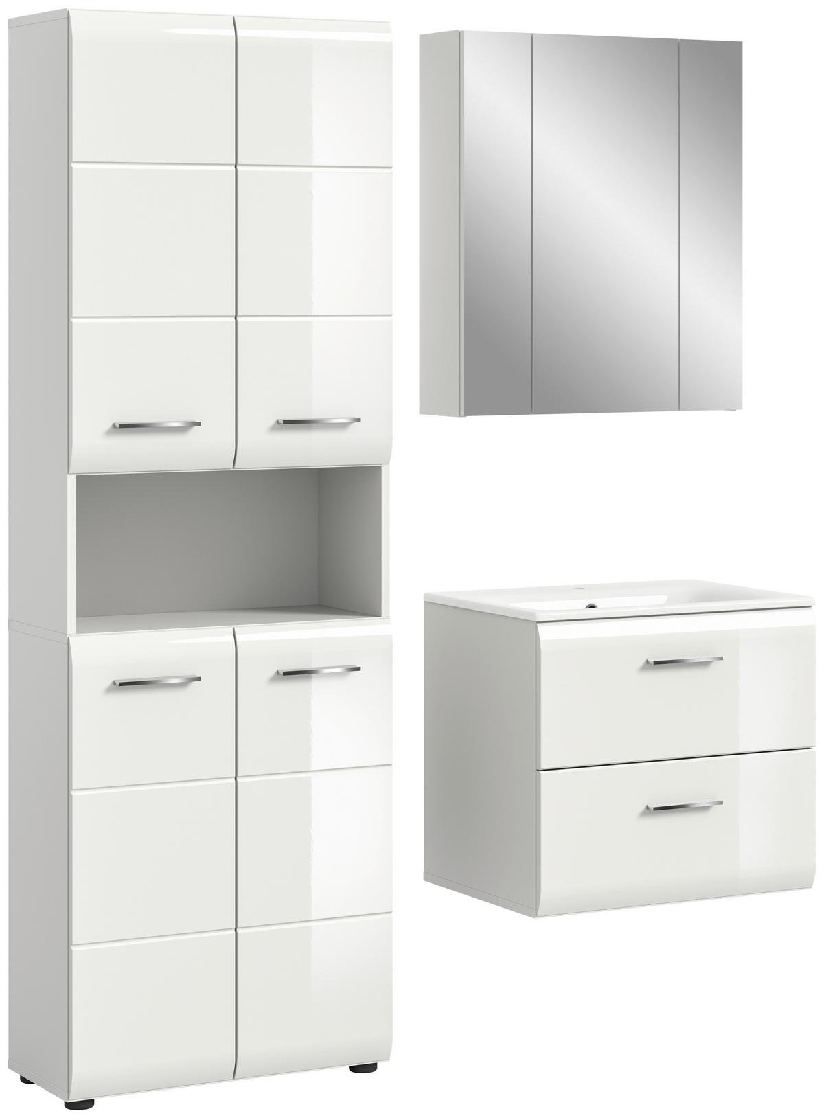 Badezimmer Ice 4-tlg. ca. 120 cm Weiß - Weiß Hochglanz/Silberfarben, MODERN, Keramik/Holzwerkstoff (120cm) - MID.YOU