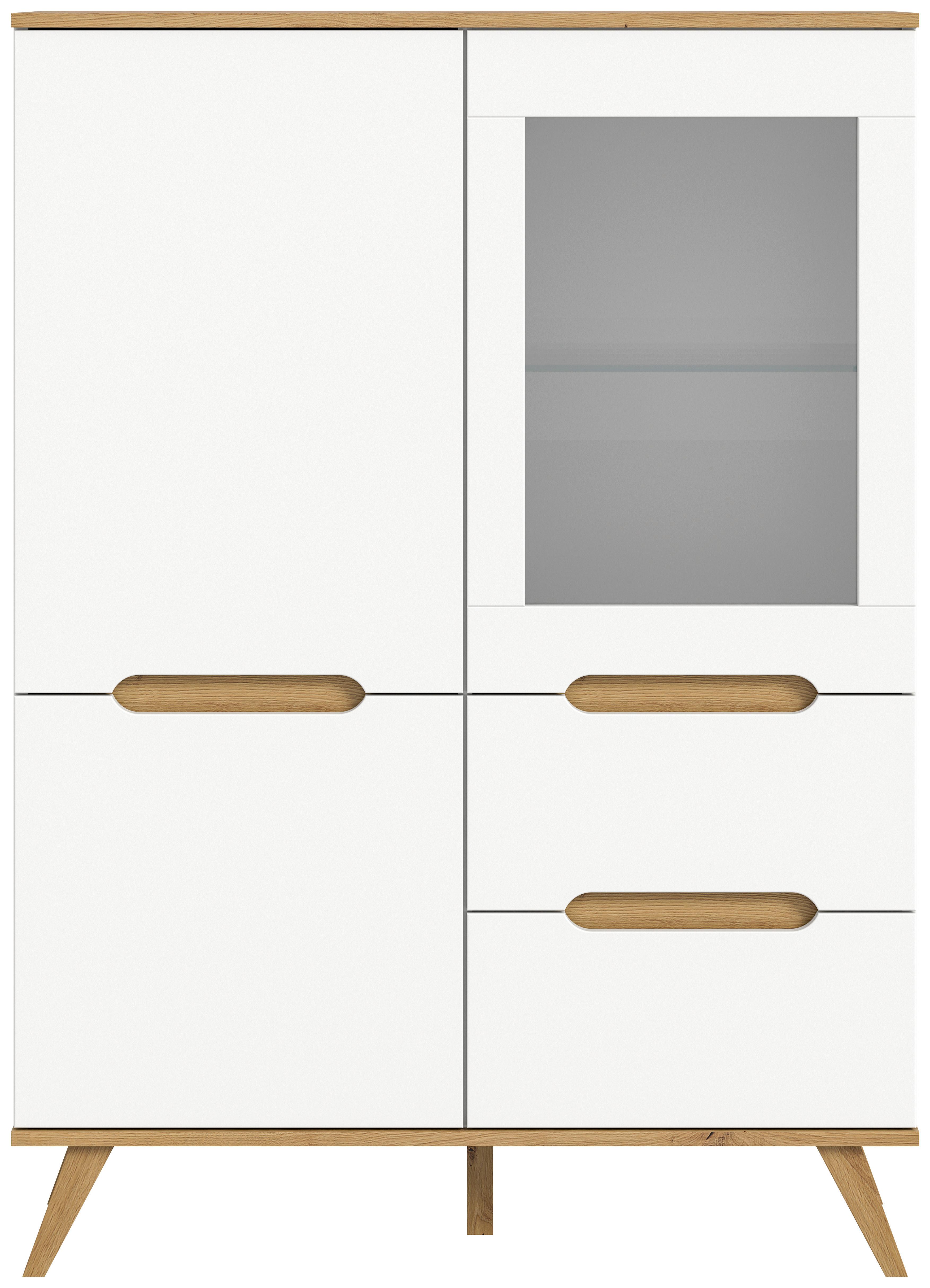 Visoka Komoda Stockholm, Barva Hrasta, Bela - barve hrasta/bela, Design, leseni material (100/140/40cm) - MID.YOU