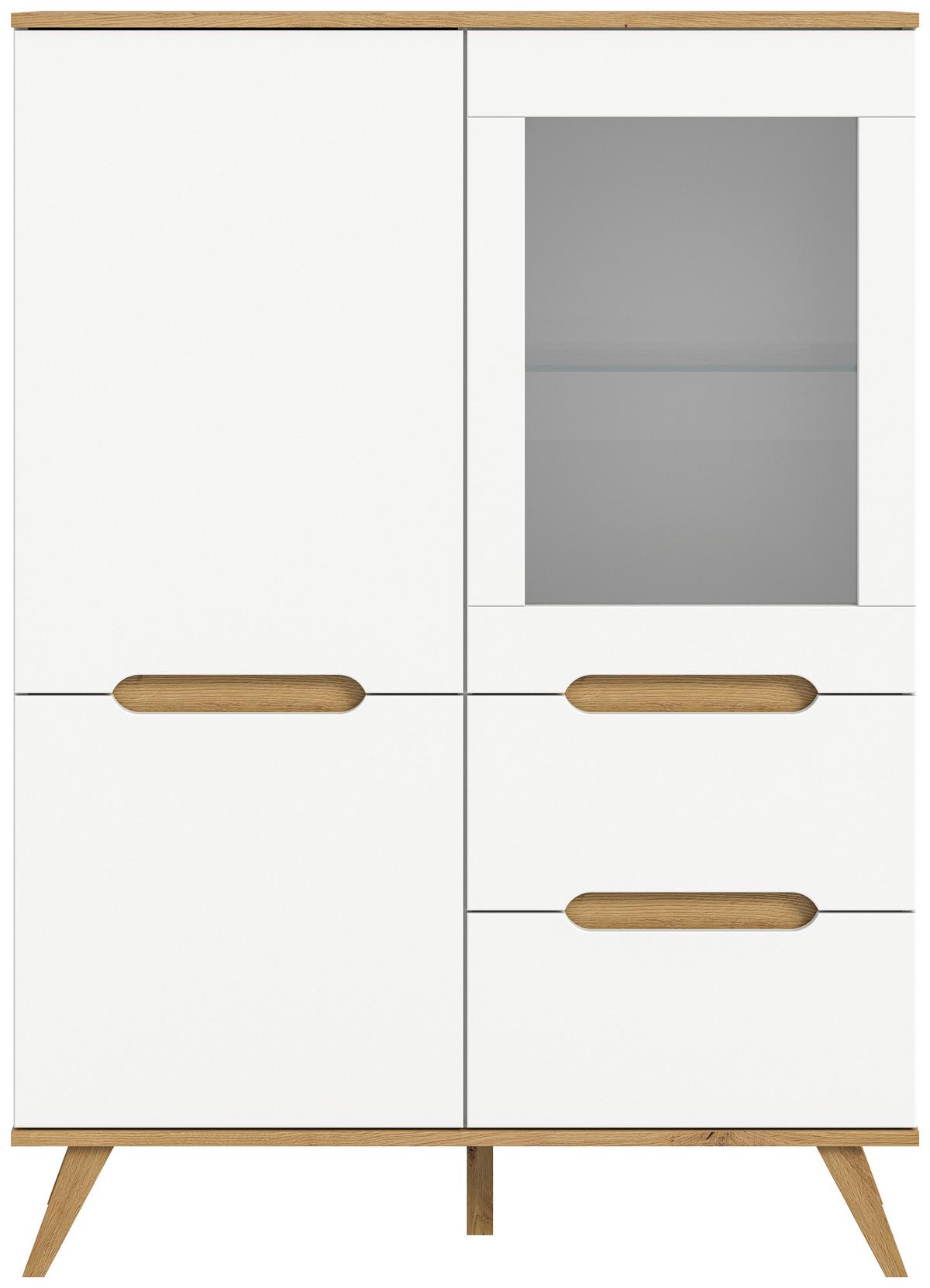 Vitrina Stockholm - bijela/boje hrasta, Design, drvni materijal (100/140/40cm) - Modern Living