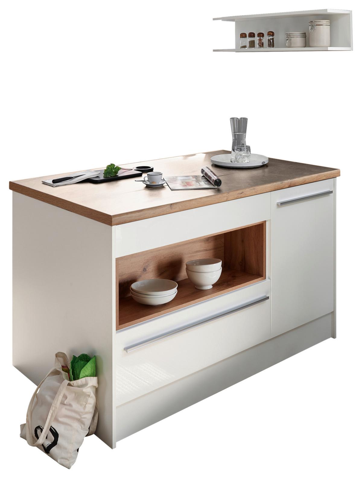 WYSPA KUCHENNA PELU - biały wysoki połysk/kolor dębowy, Basics, materiał drewnopochodny/tworzywo sztuczne (145cm) - P & B
