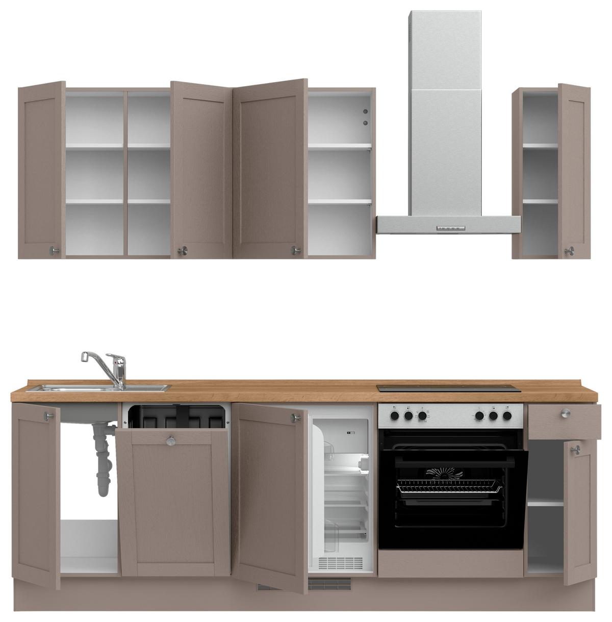 Küchenleerblock Frame Low o. Geräte Beigebraun - Edelstahlfarben/Eichefarben, MODERN, Holzwerkstoff/Metall (240cm) - Nobilia