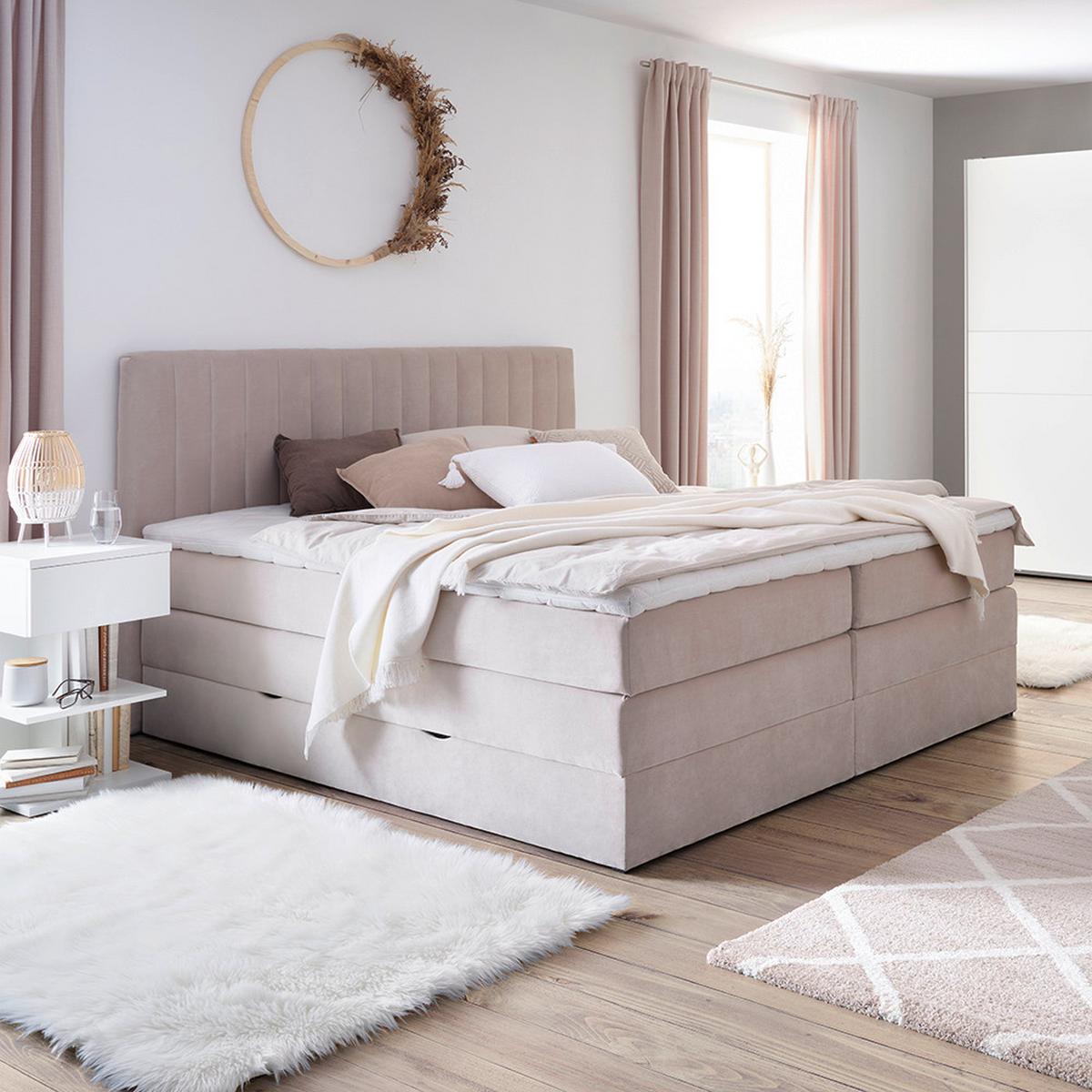 Postelja Boxspring Simon, Bež, 180x200 - črna/bež, Konvencionalno, umetna masa/tekstil (180/200cm) - Premium Living