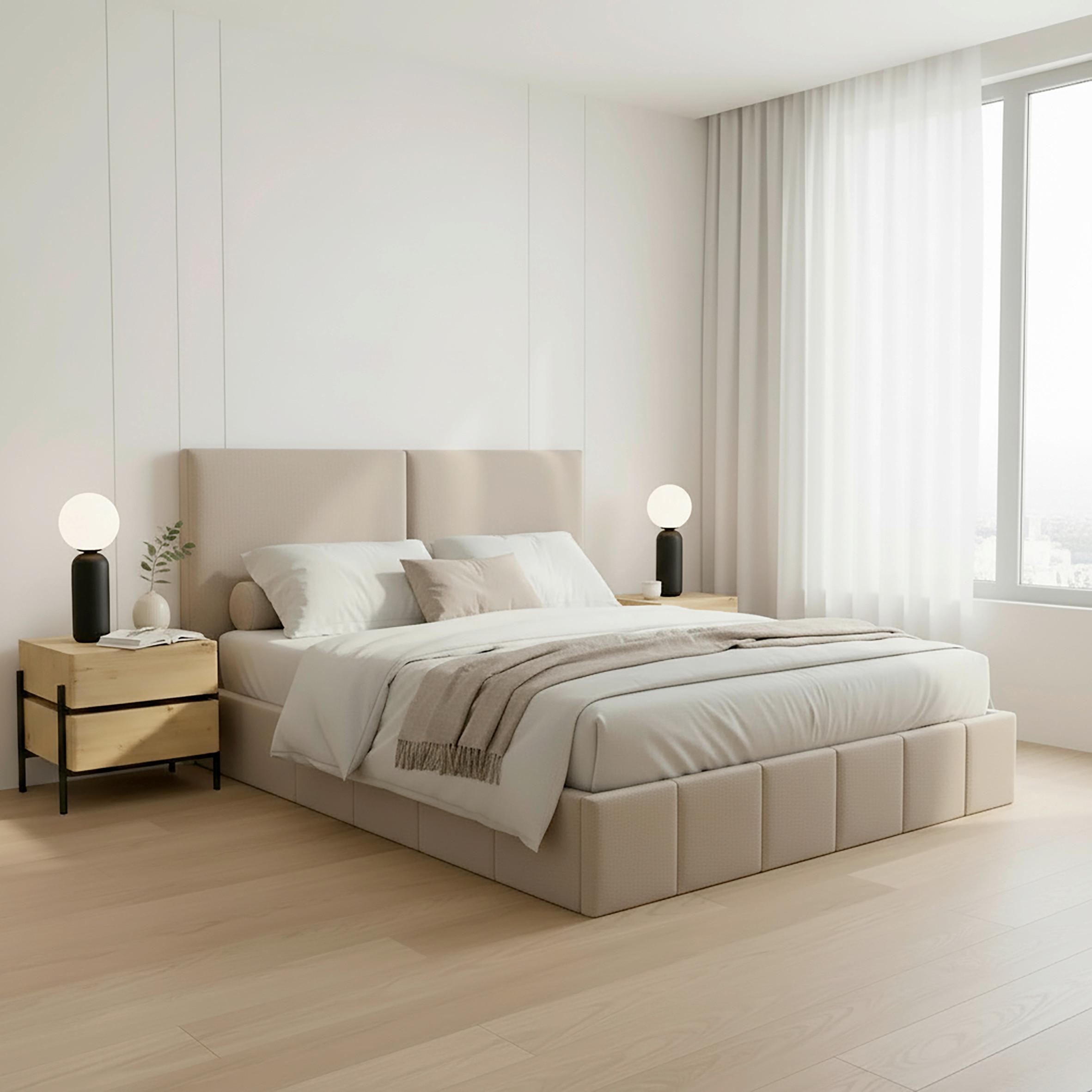 STOFFEN BED MILA - Taupe/Zwart, Modern, Houtcomposiet/Hout (180/200cm) - Bessagi Home