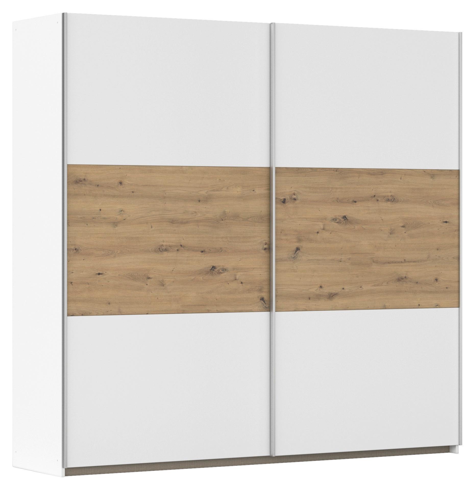 Omara Z Drsnimi Vrati Foster, Bela, Hrast, 218 Cm - bela/barve aluminija, Konvencionalno, kovina/leseni material (218/210/59cm)