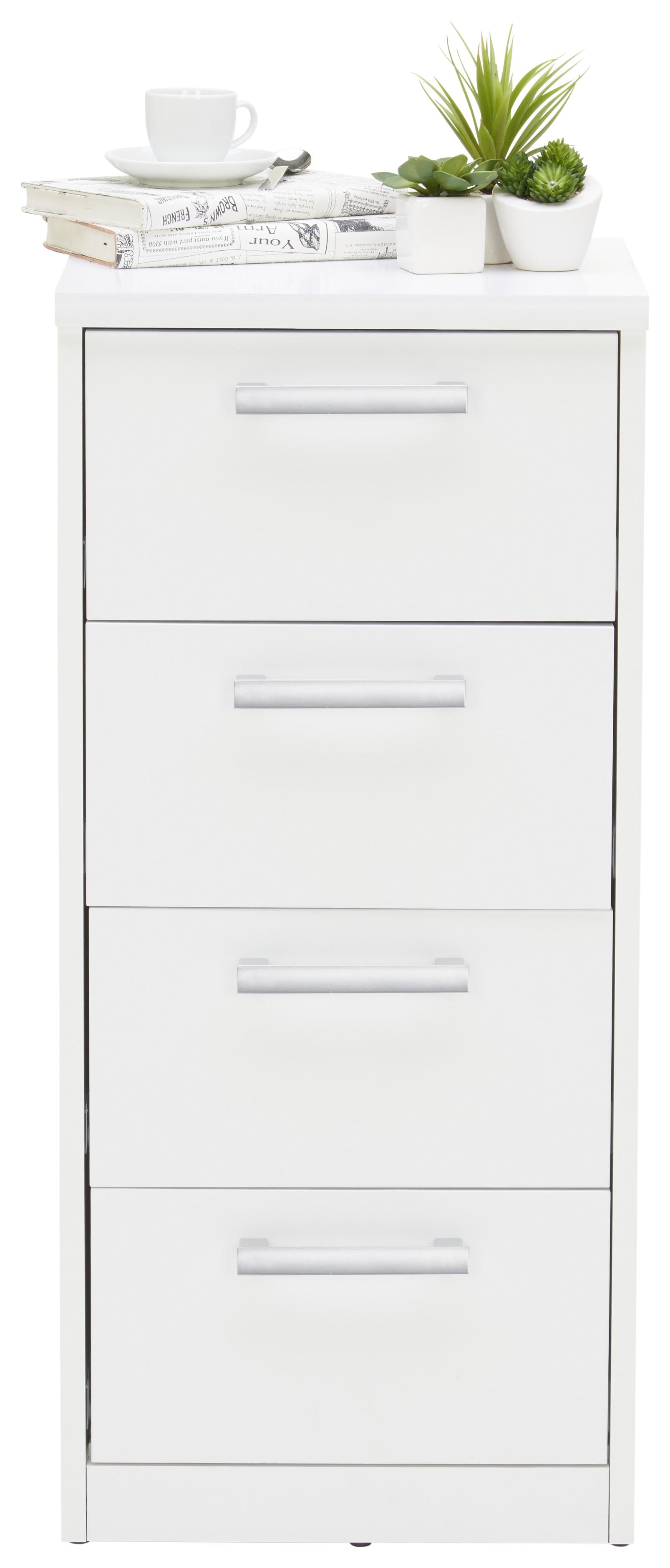 KOMODA EASY - kolor srebrny/biały, Basics, materiał drewnopochodny/tworzywo sztuczne (38/84/36cm) - Xora