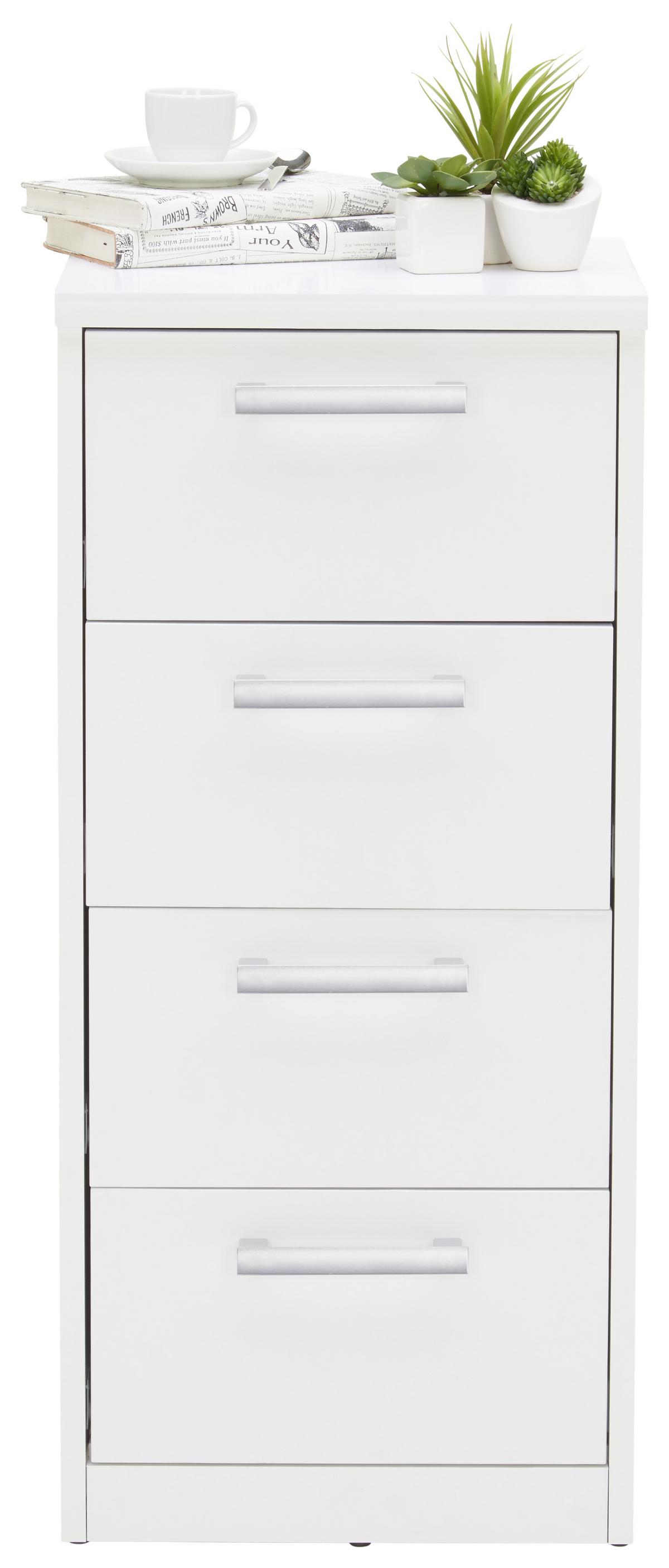 KOMODA EASY - kolor srebrny/biały, Basics, materiał drewnopochodny/tworzywo sztuczne (38/84/36cm) - Xora