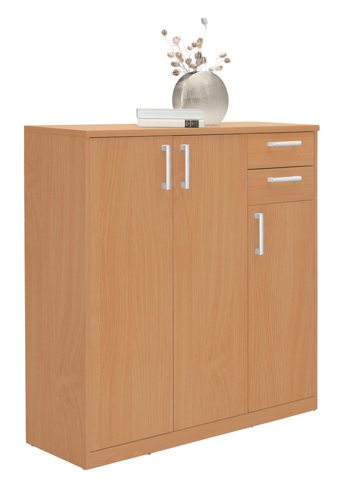 KOMODA EASY - kolor bukowy/kolor srebrny, Basics, materiał drewnopochodny (106/110/36cm) - Xora