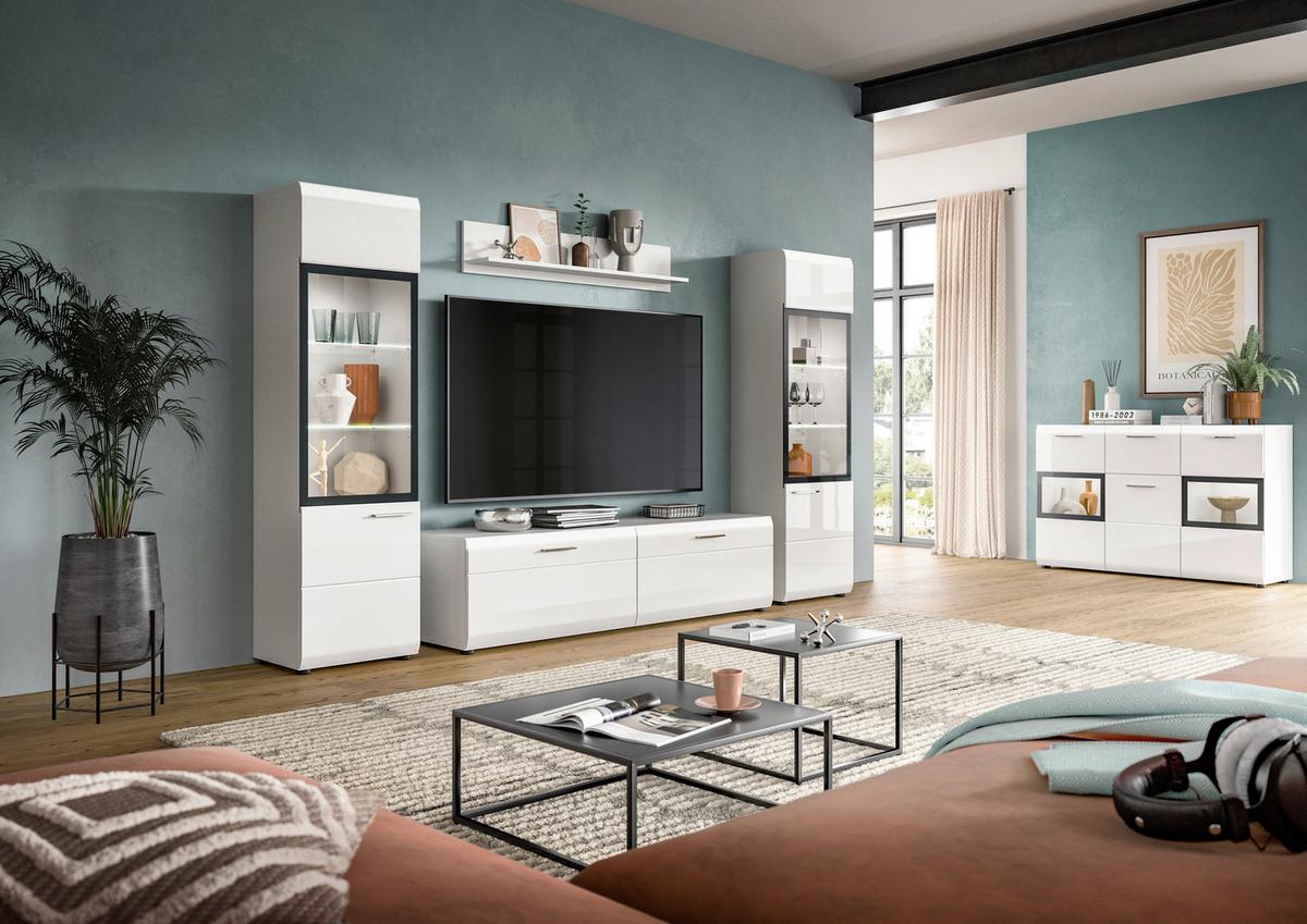 Dnevni Regal Ice, Bela Visok Sijaj, 4-Delni - srebrne barve/črna, Design, umetna masa/steklo (280/160/41cm) - Livetastic