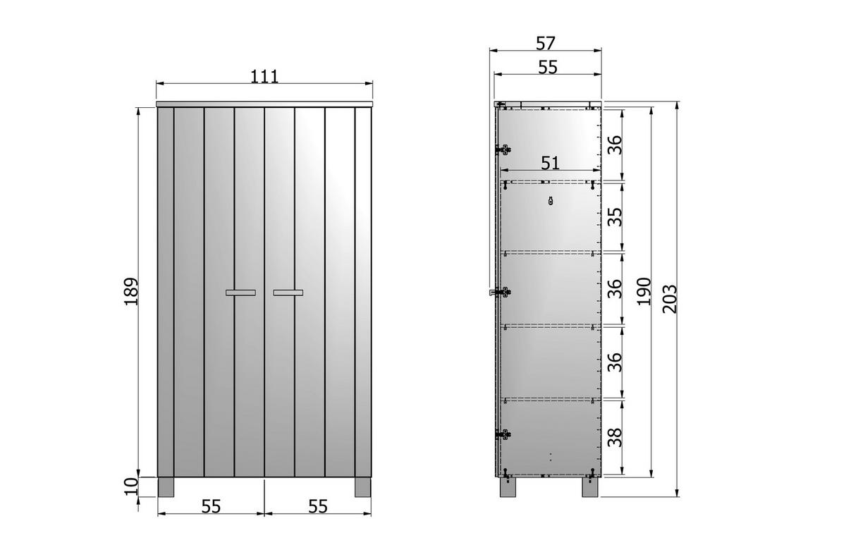 Garderobenschrank Dennis Grau - Dunkelgrau/Grau, Design, Holz (111/202/55cm) - Livetastic