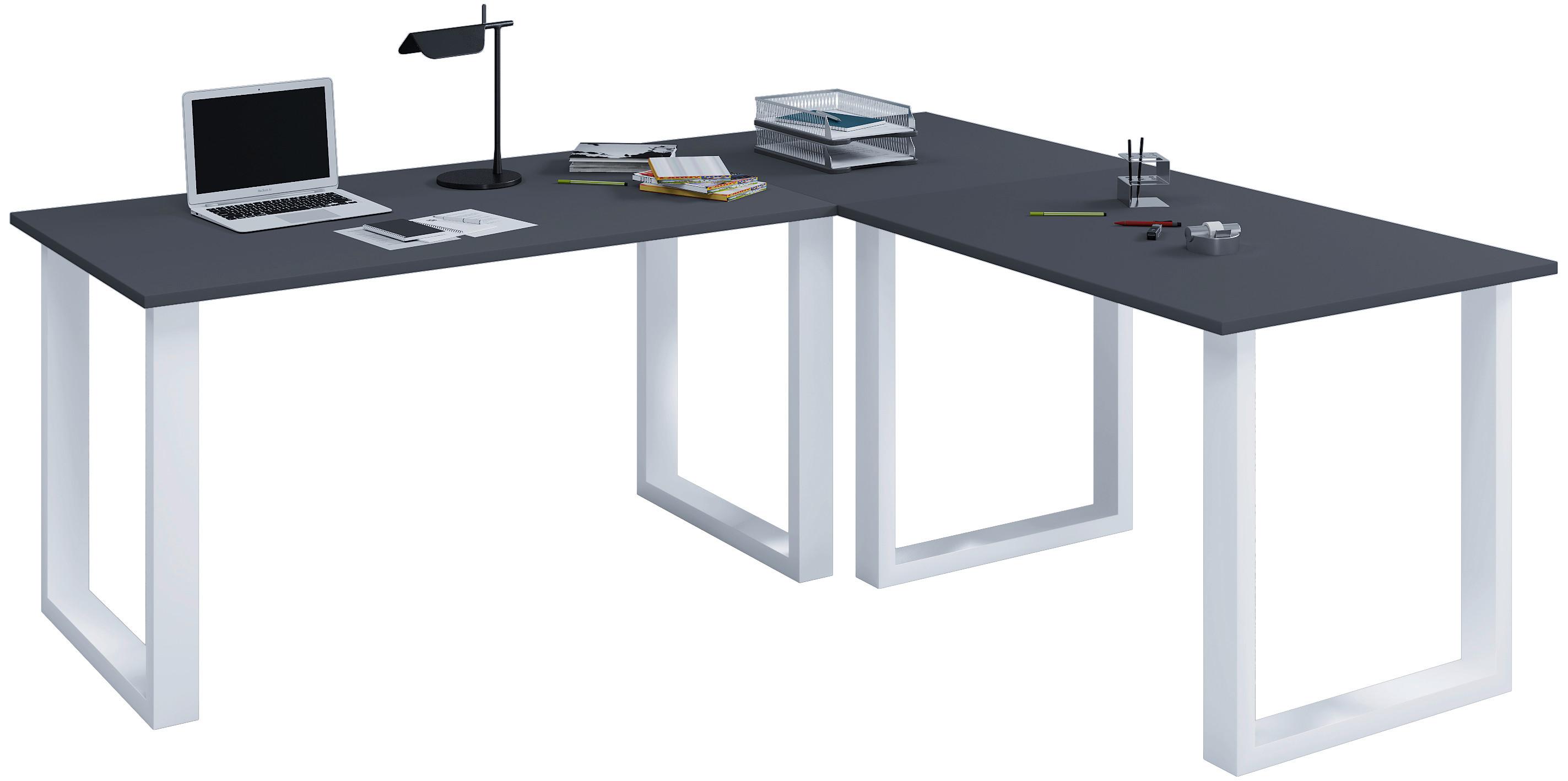 ECKSCHREIBTISCH LONA - Anthrazit/Silberfarben, Design, Holzwerkstoff/Metall (190/130/76cm) - MID.YOU