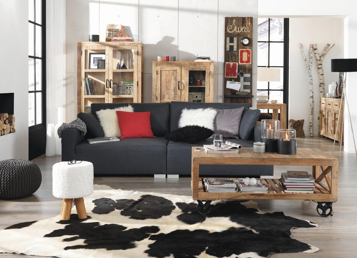 Vitrine aus Mangoholz Massiv - Naturfarben, Lifestyle, Holz (100/180/42cm) - Zandiara