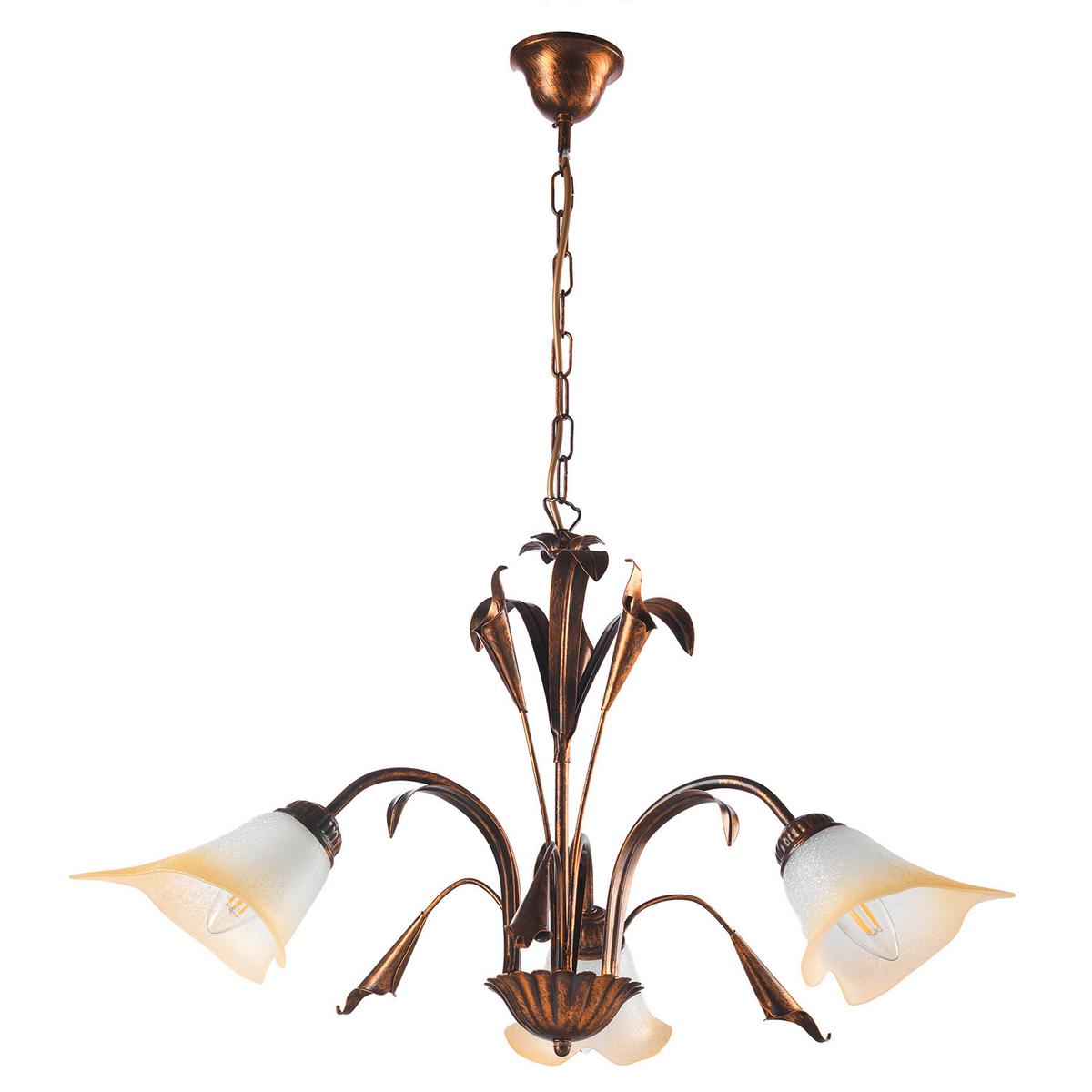 Kronleuchter Lucrezia Bronzo Bronzefarben max. 6 Watt - Bronzefarben, Natur, Glas/Metall (60/100cm)