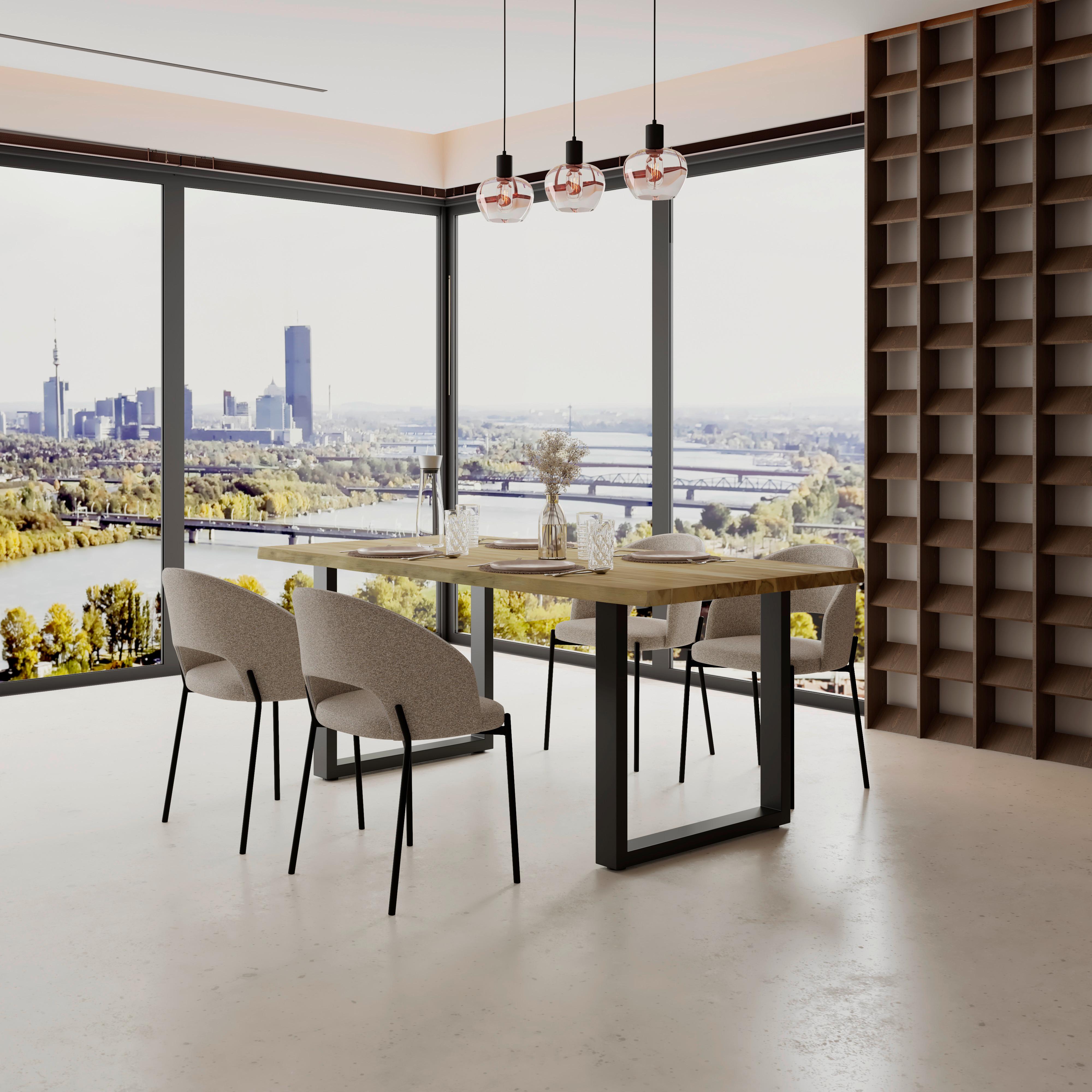 Esstisch Archie in Holz Akazie massiv ca. 180x90 cm - Schwarz/Akaziefarben, MODERN, Holz/Metall (180/90/76cm) - Bessagi Home