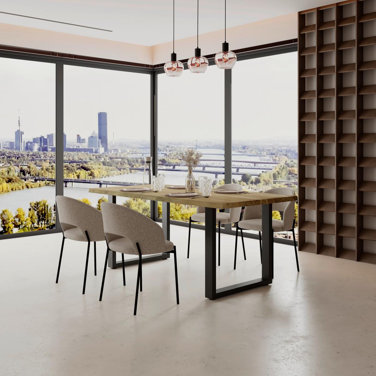 Esstisch Archie in Holz Akazie massiv ca. 180x90 cm - Schwarz/Akaziefarben, MODERN, Holz/Metall (180/90/76cm) - Bessagi Home