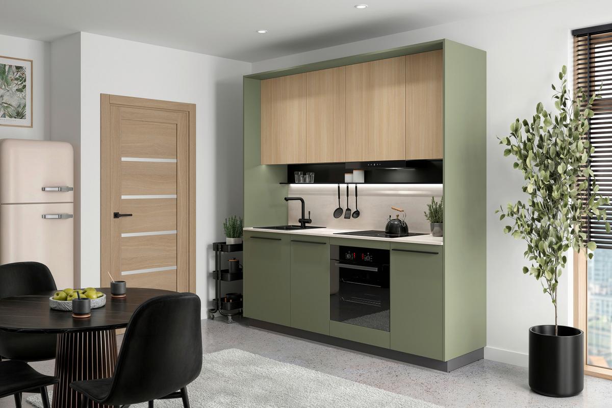 Küchenblock Milino o. E-Geräte Dunkelgrün - Dunkelgrün/Eichefarben, Basics, Holzwerkstoff/Kunststoff (210cm) - Visiona