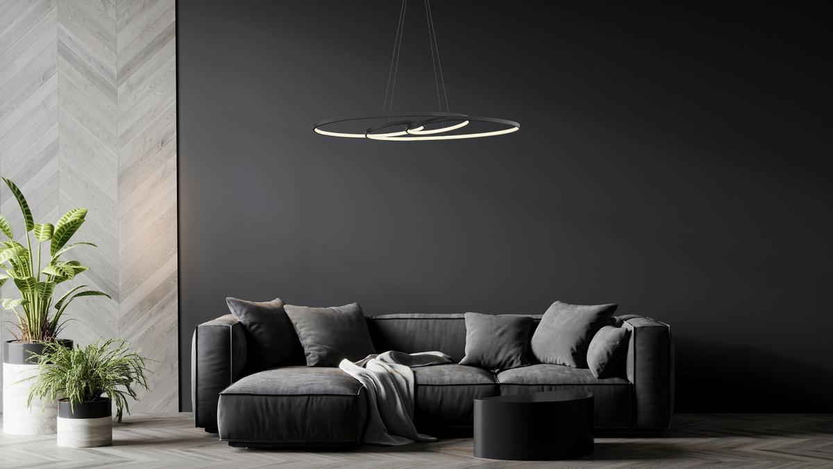 Lampă suspendată cu LED Iti - opal/negru, Modern, plastic/metal (20/36/100cm) - Mömax